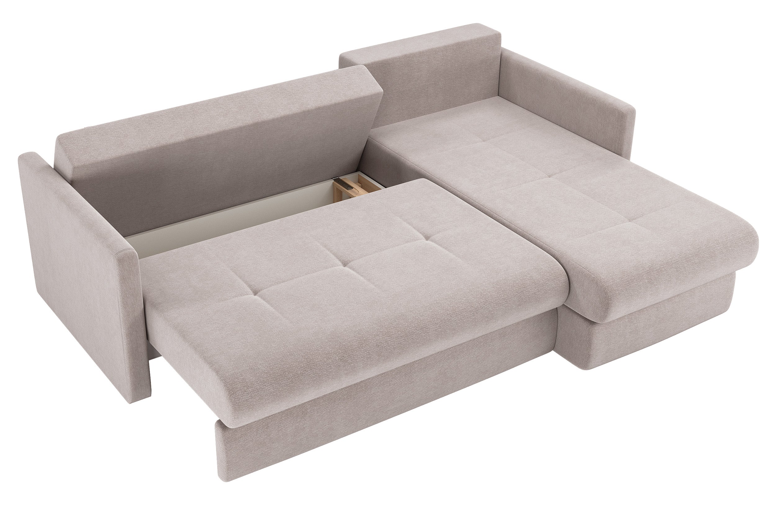 Ecksofa mit Schlaffunktion Lorro, L-förmig, universell, mit zwei Stauraumfächern, grau-beige Chenille