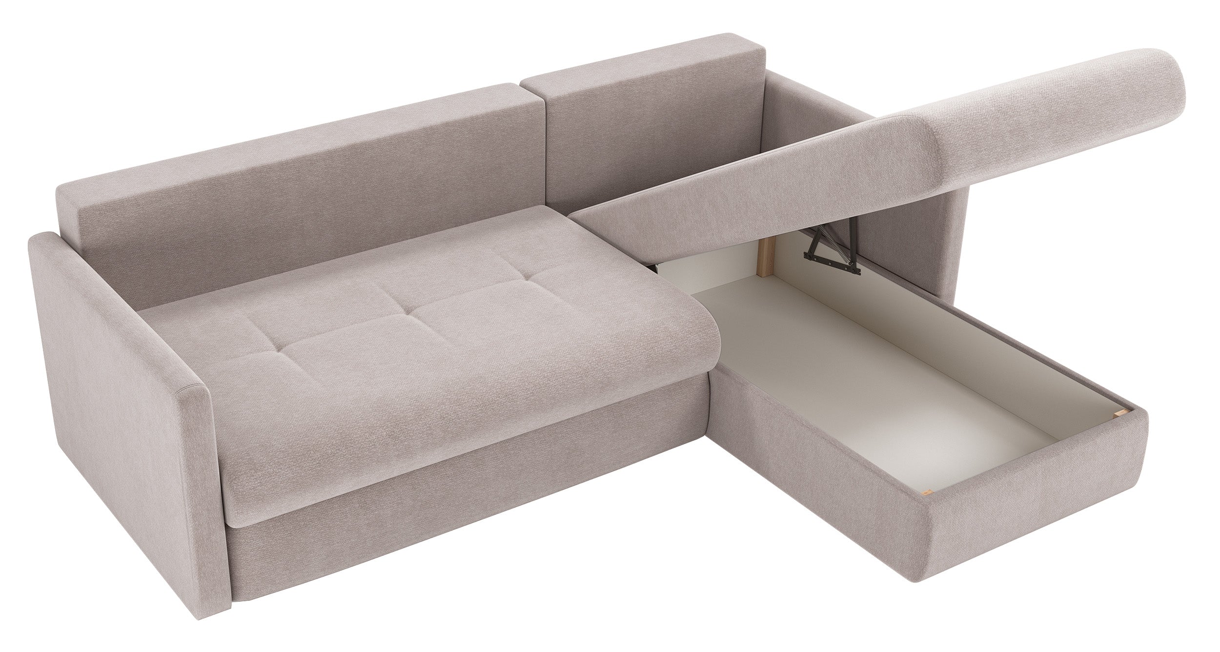 Ecksofa mit Schlaffunktion Lorro, L-förmig, universell, mit zwei Stauraumfächern, grau-beige Chenille