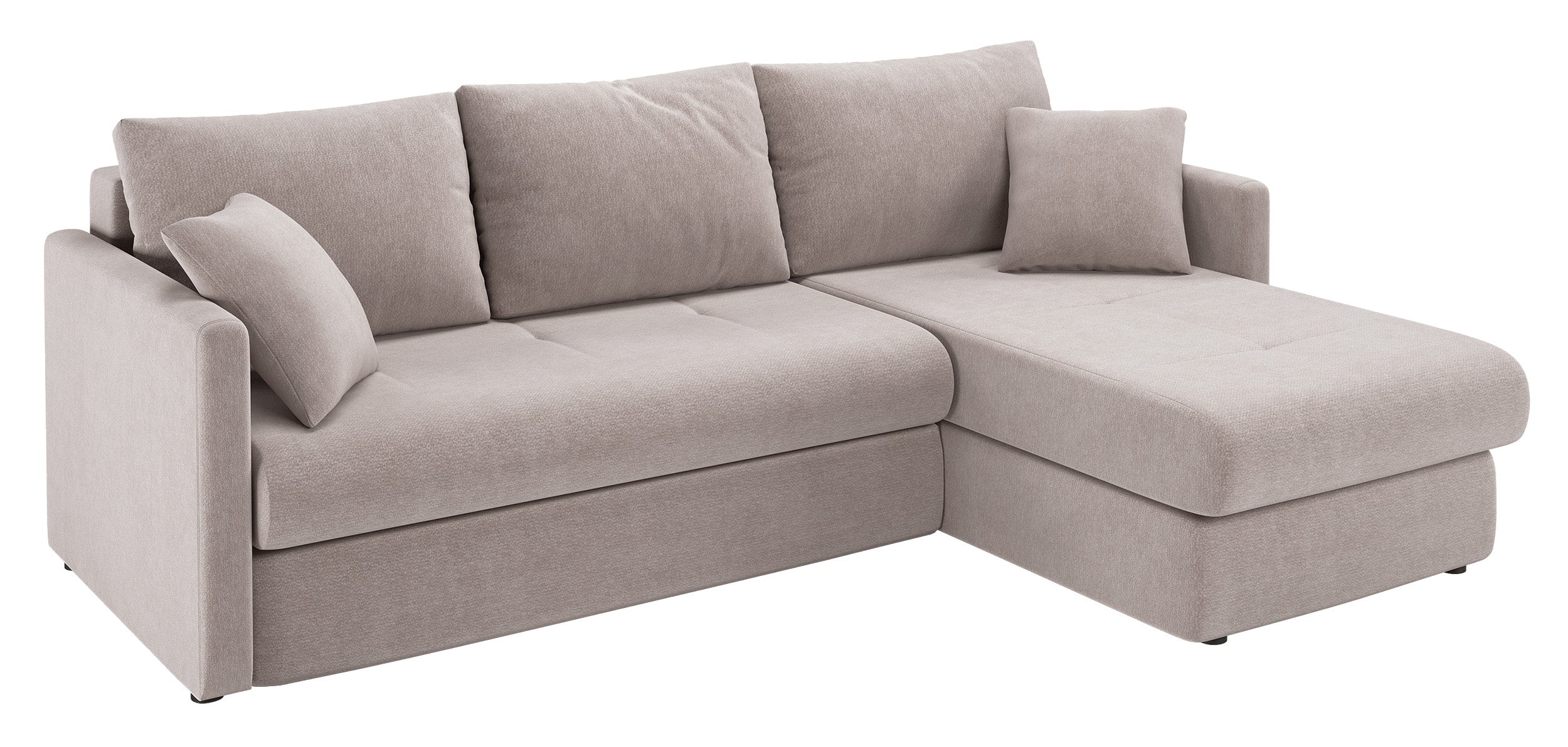 Ecksofa mit Schlaffunktion Lorro, L-förmig, universell, mit zwei Stauraumfächern, grau-beige Chenille