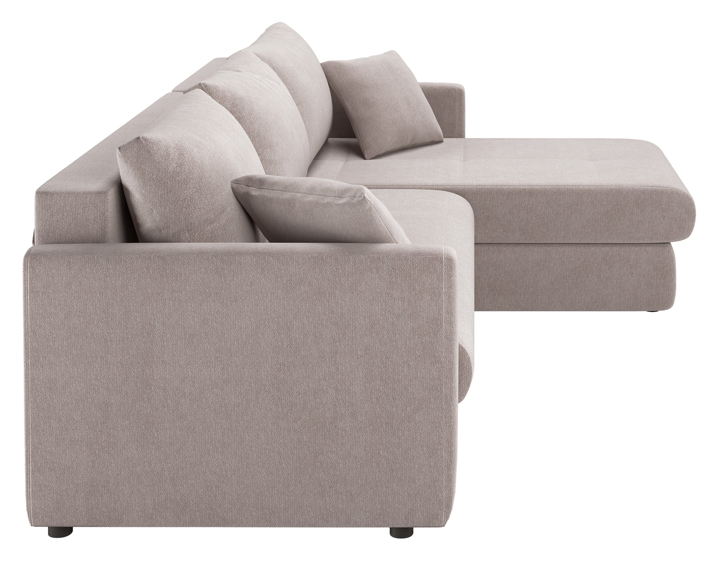Ecksofa mit Schlaffunktion Lorro, L-förmig, universell, mit zwei Stauraumfächern, grau-beige Chenille