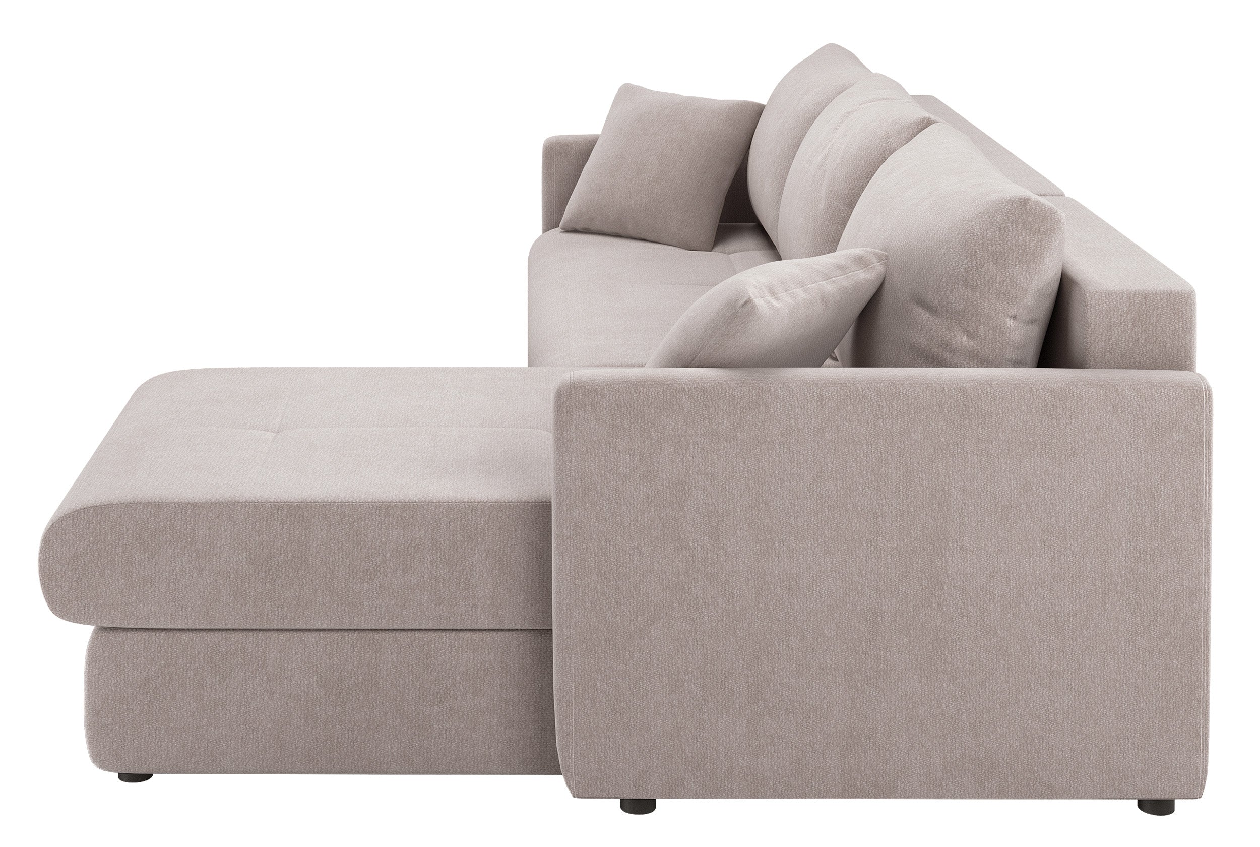 Ecksofa mit Schlaffunktion Lorro, L-förmig, universell, mit zwei Stauraumfächern, grau-beige Chenille