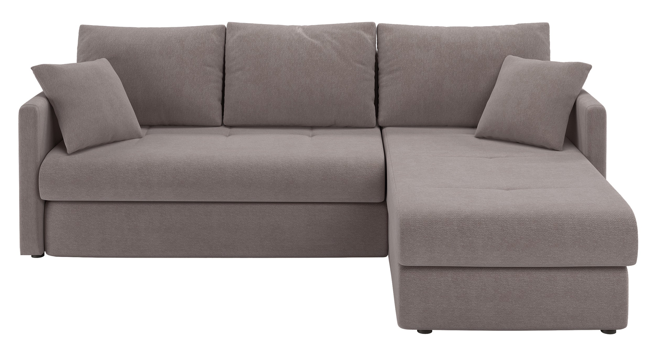 Ecksofa mit Schlaffunktion Lorro, L-förmig, universell mit zwei Stauräumen, hellbrauner Chenille-Bezug