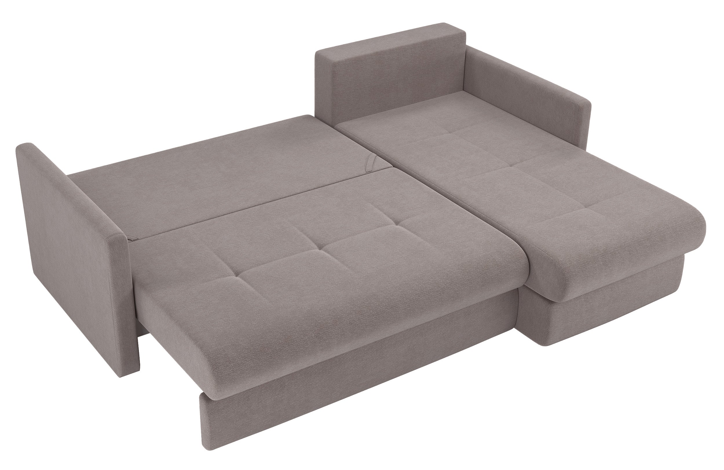 Ecksofa mit Schlaffunktion Lorro, L-förmig, universell mit zwei Stauräumen, hellbrauner Chenille-Bezug