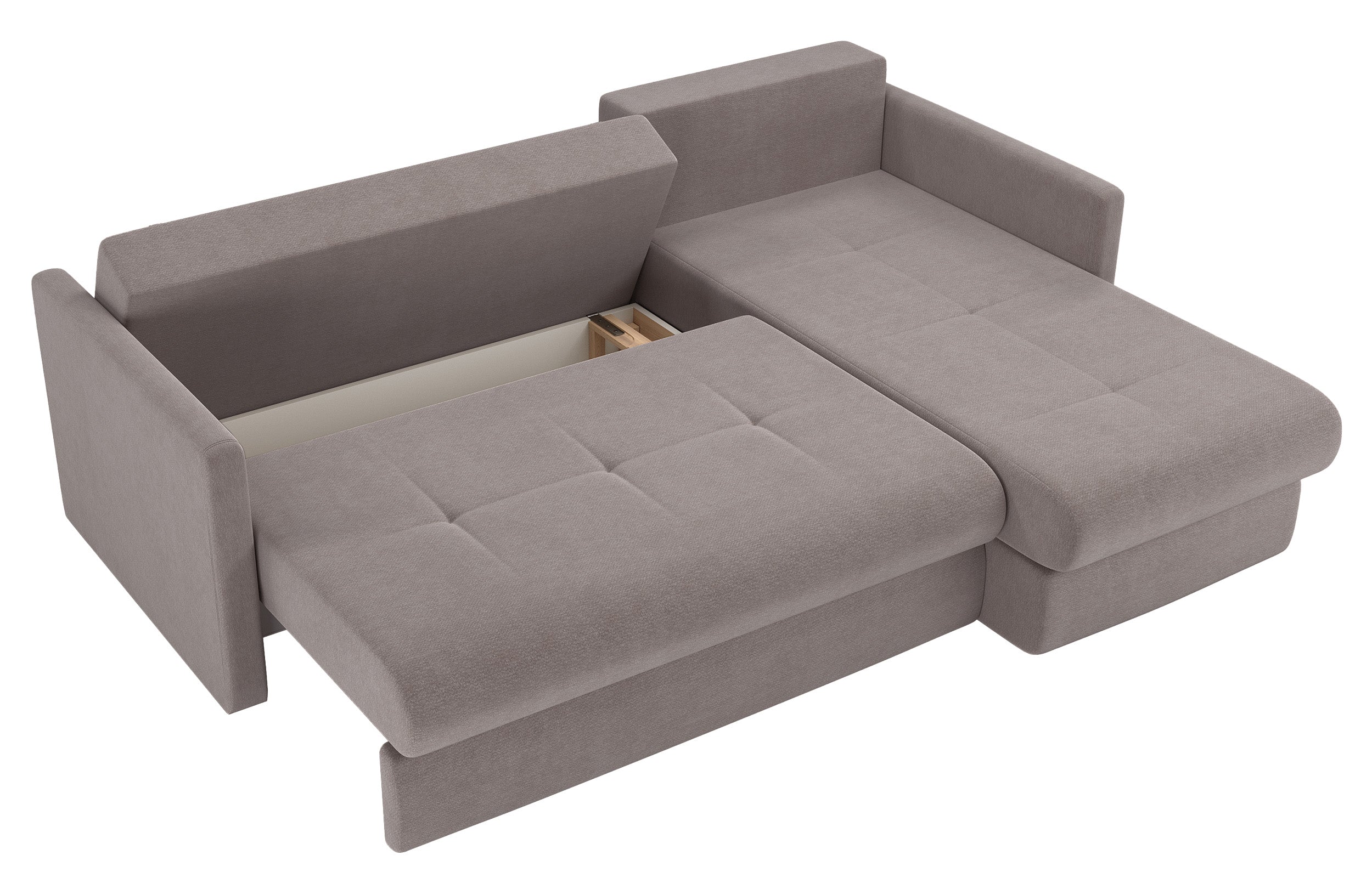 Ecksofa mit Schlaffunktion Lorro, L-förmig, universell mit zwei Stauräumen, hellbrauner Chenille-Bezug