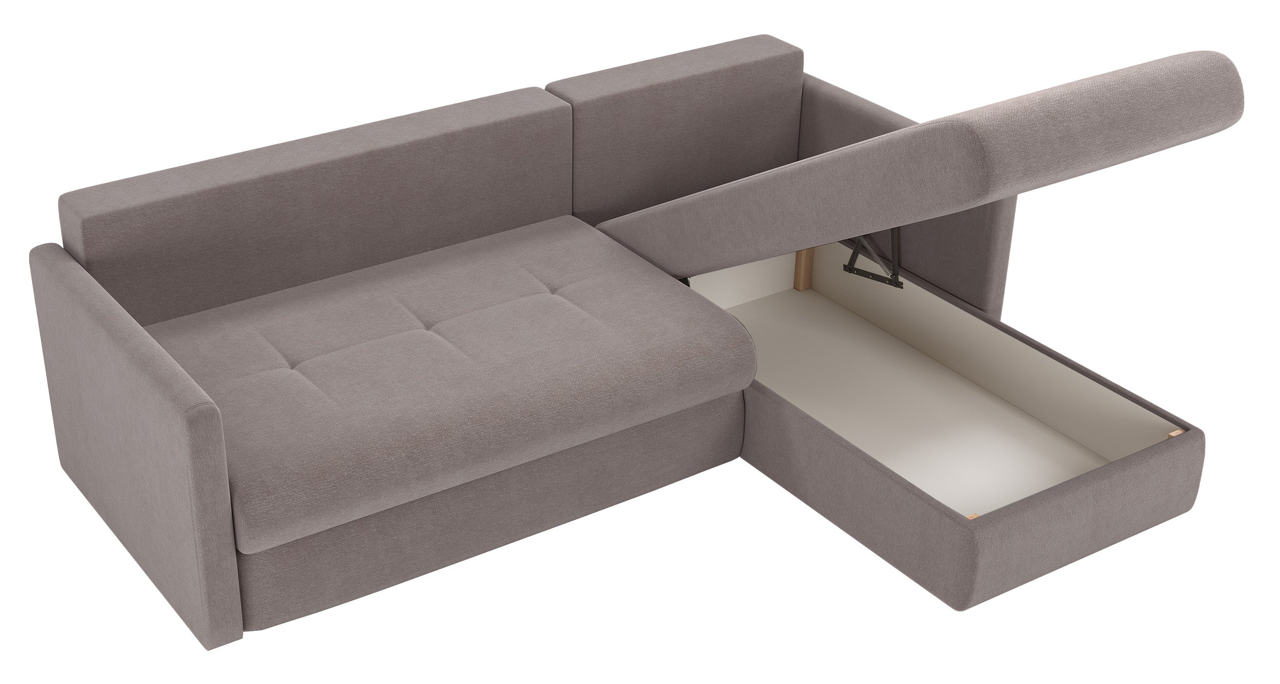 Ecksofa mit Schlaffunktion Lorro, L-förmig, universell mit zwei Stauräumen, hellbrauner Chenille-Bezug