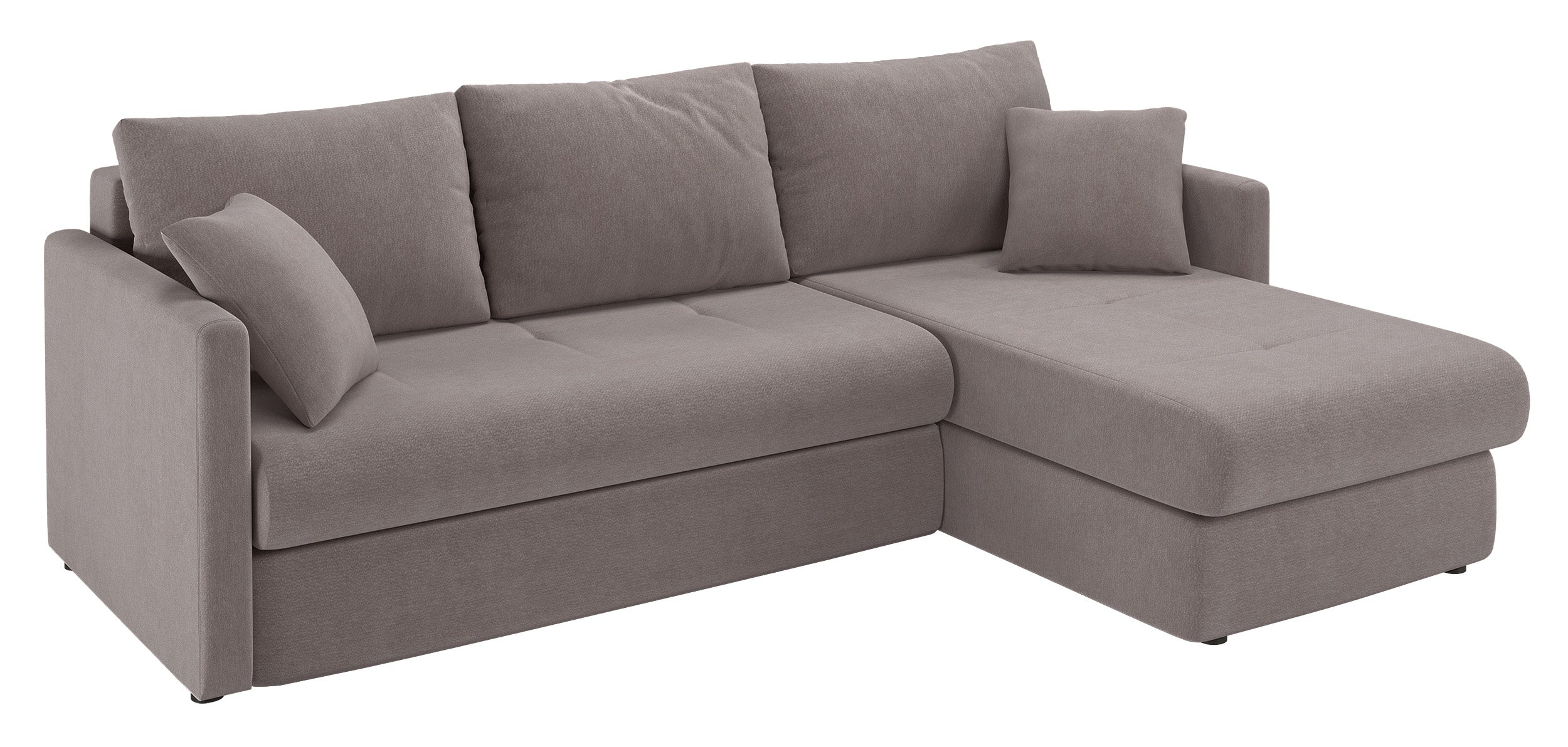 Ecksofa mit Schlaffunktion Lorro, L-förmig, universell mit zwei Stauräumen, hellbrauner Chenille-Bezug