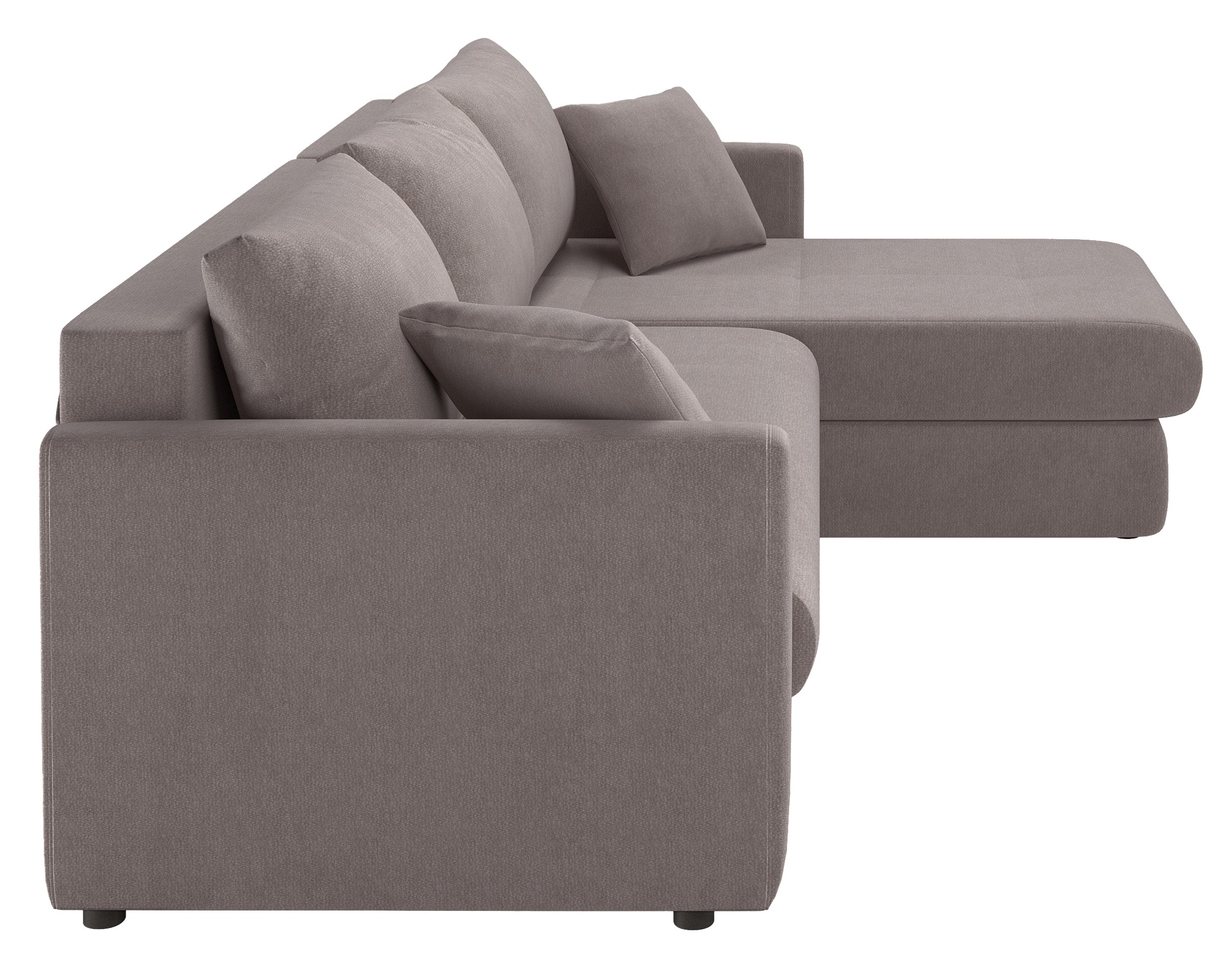 Ecksofa mit Schlaffunktion Lorro, L-förmig, universell mit zwei Stauräumen, hellbrauner Chenille-Bezug