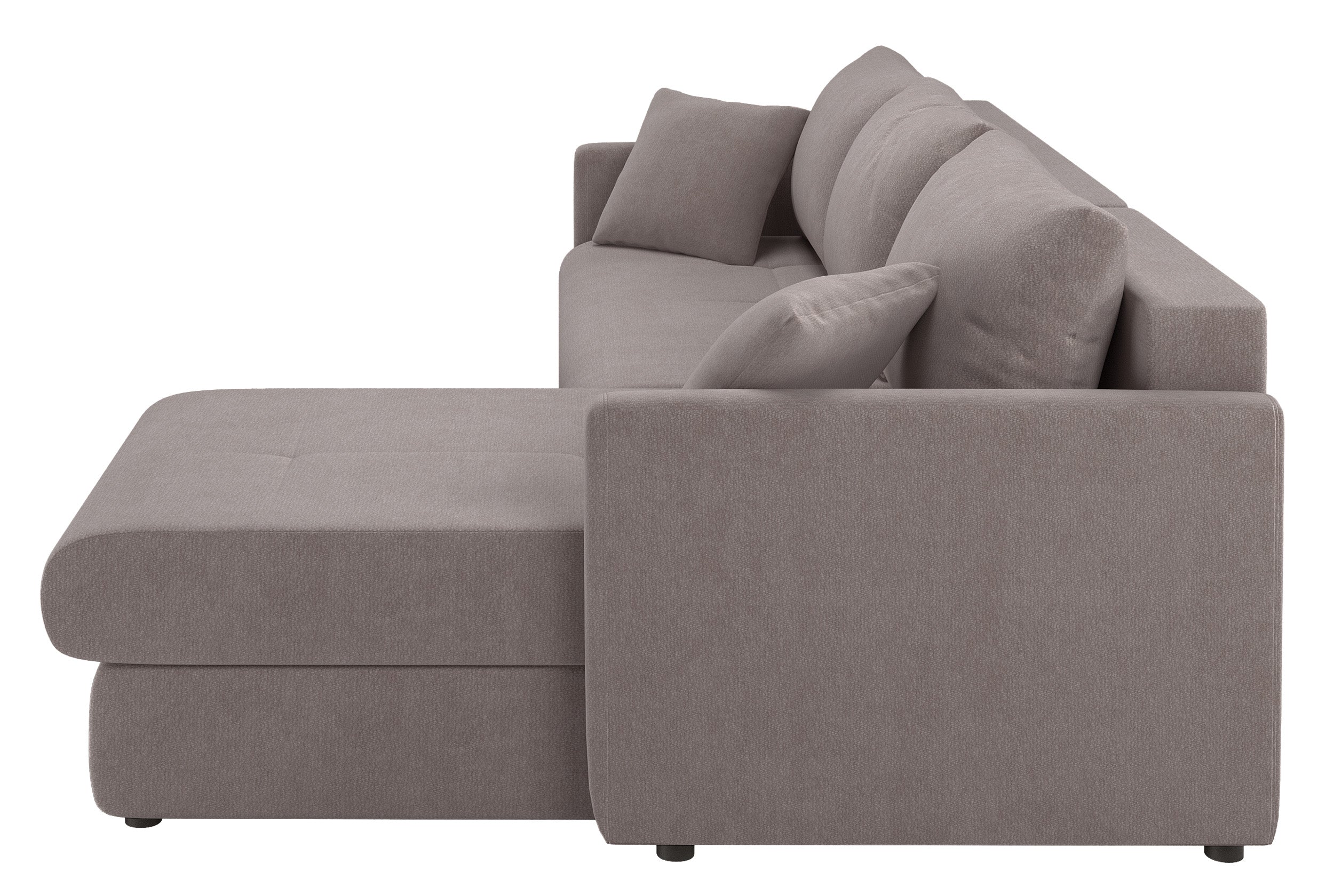 Ecksofa mit Schlaffunktion Lorro, L-förmig, universell mit zwei Stauräumen, hellbrauner Chenille-Bezug
