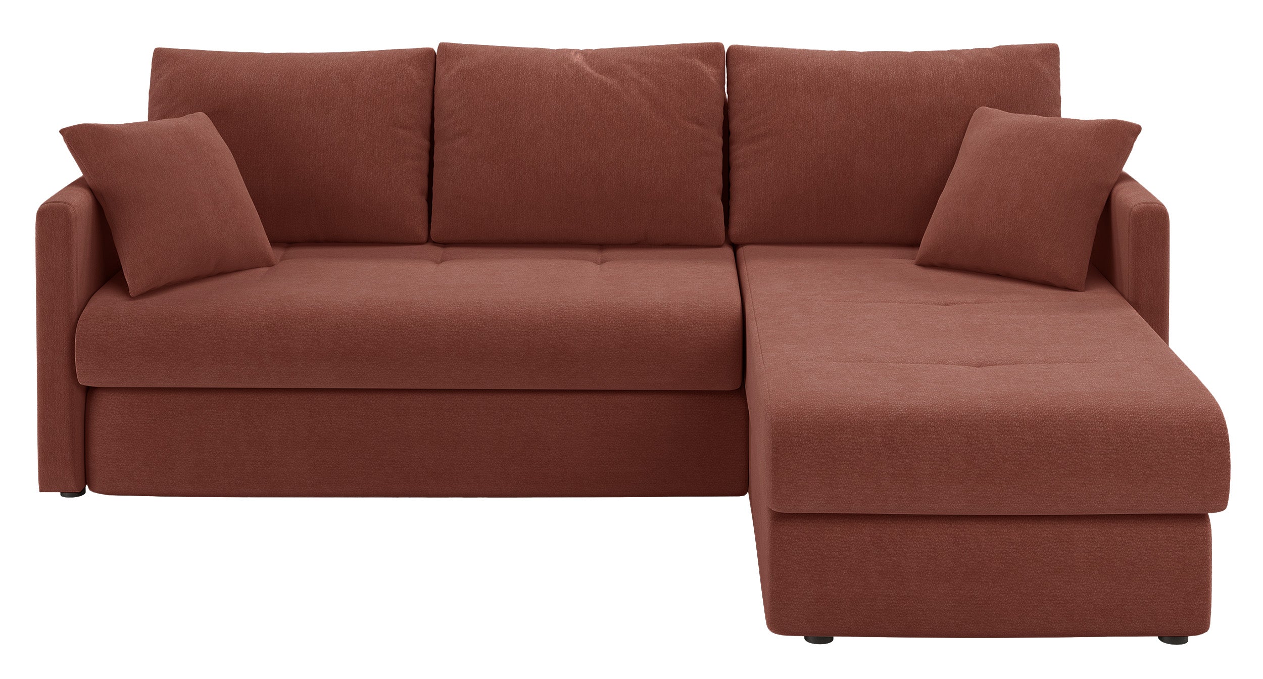 Ecksofa mit Schlaffunktion Lorro, L-förmig, universell mit zwei Stauraumfächern, kupferfarbener Chenillestoff
