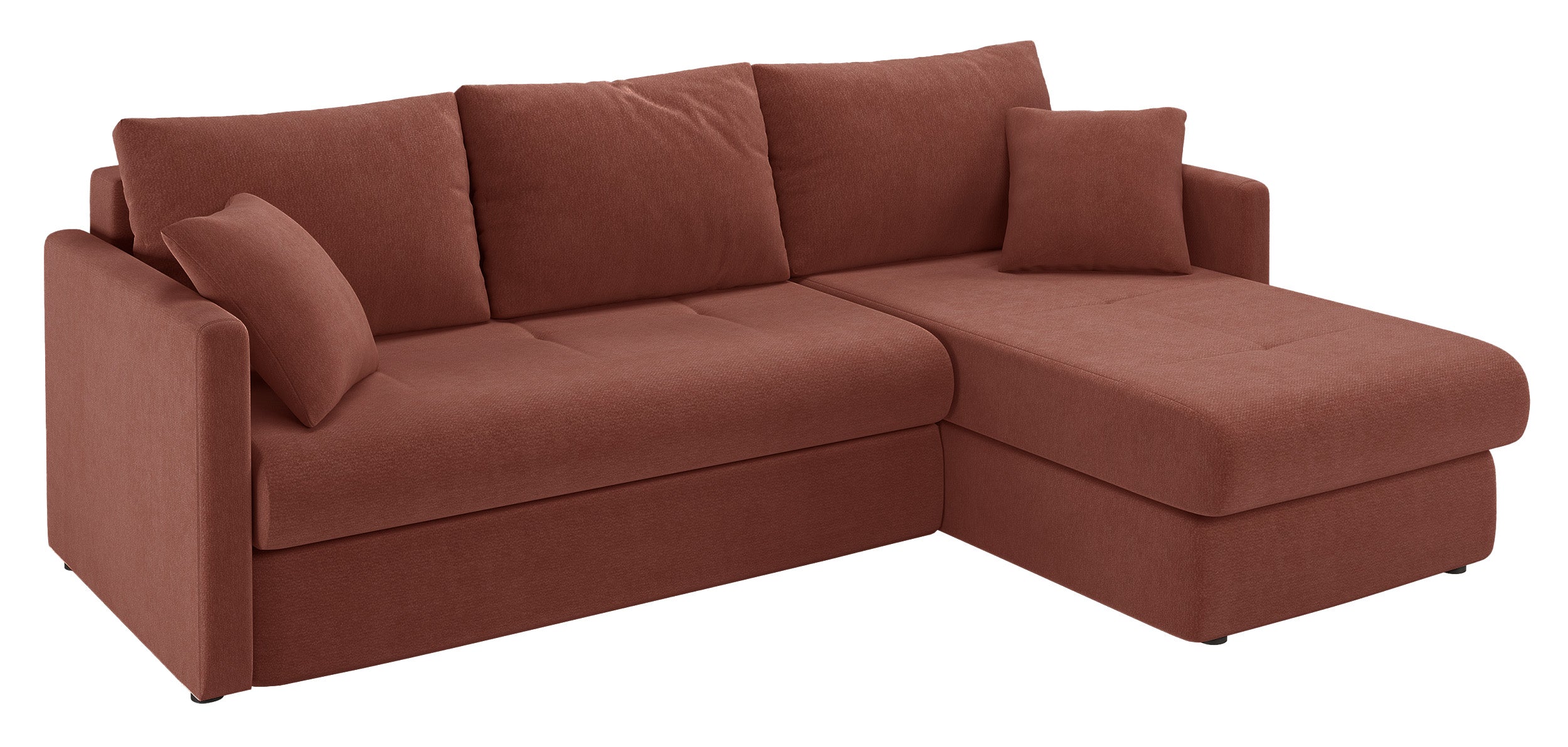 Ecksofa mit Schlaffunktion Lorro, L-förmig, universell mit zwei Stauraumfächern, kupferfarbener Chenillestoff