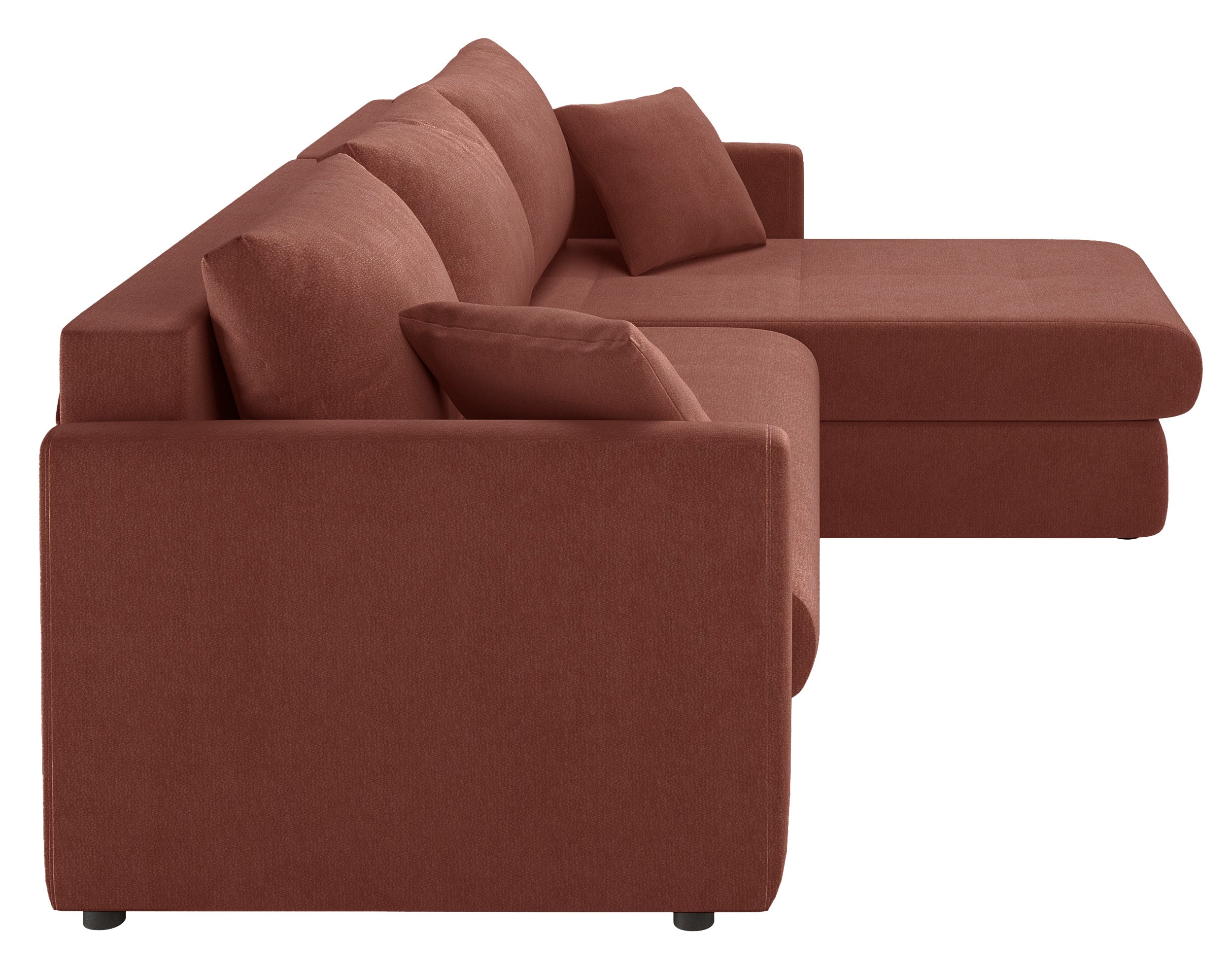 Ecksofa mit Schlaffunktion Lorro, L-förmig, universell mit zwei Stauraumfächern, kupferfarbener Chenillestoff