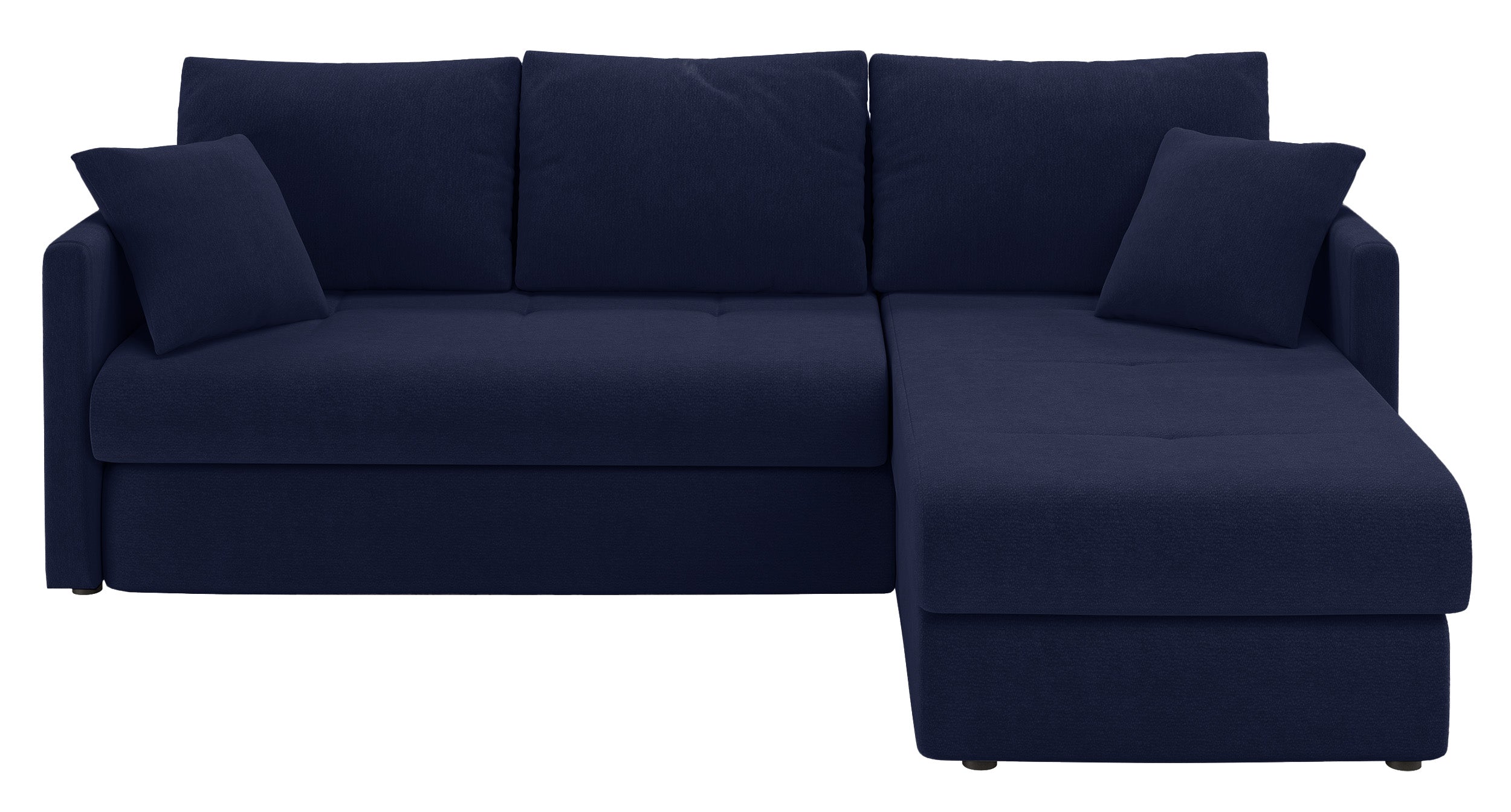 Ecksofa mit Schlafunktion Lorro, L-förmig, universell, mit zwei Stauraumfächern, marineblauer Chenillestoff