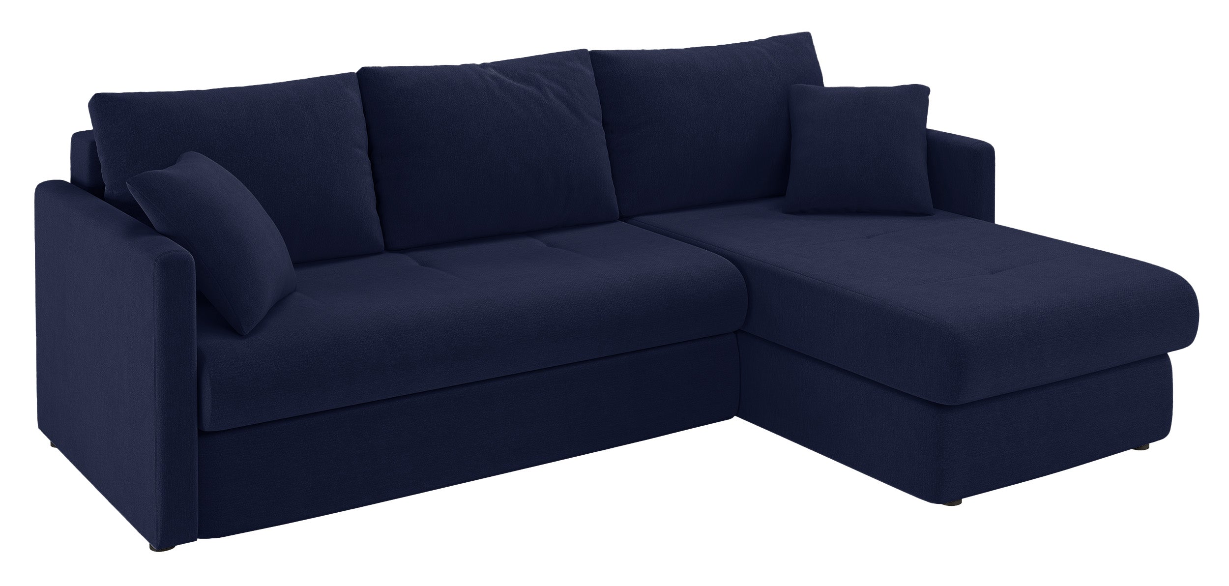 Ecksofa mit Schlafunktion Lorro, L-förmig, universell, mit zwei Stauraumfächern, marineblauer Chenillestoff