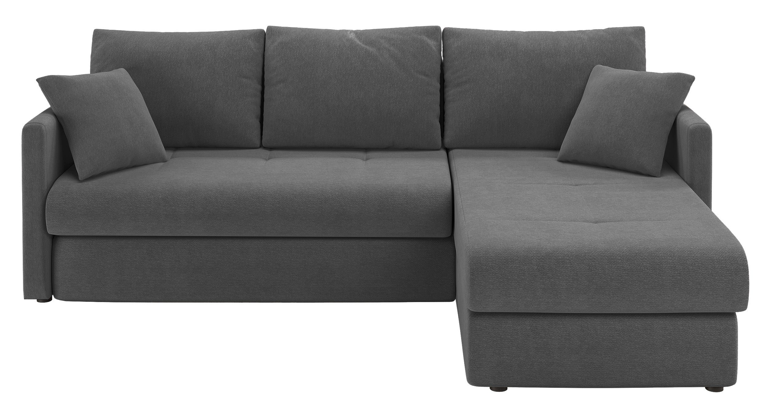 Ecksofa mit Schlaffunktion Lorro, L-förmig, universell mit zwei Stauraumfächern, grauer Chenillestoff