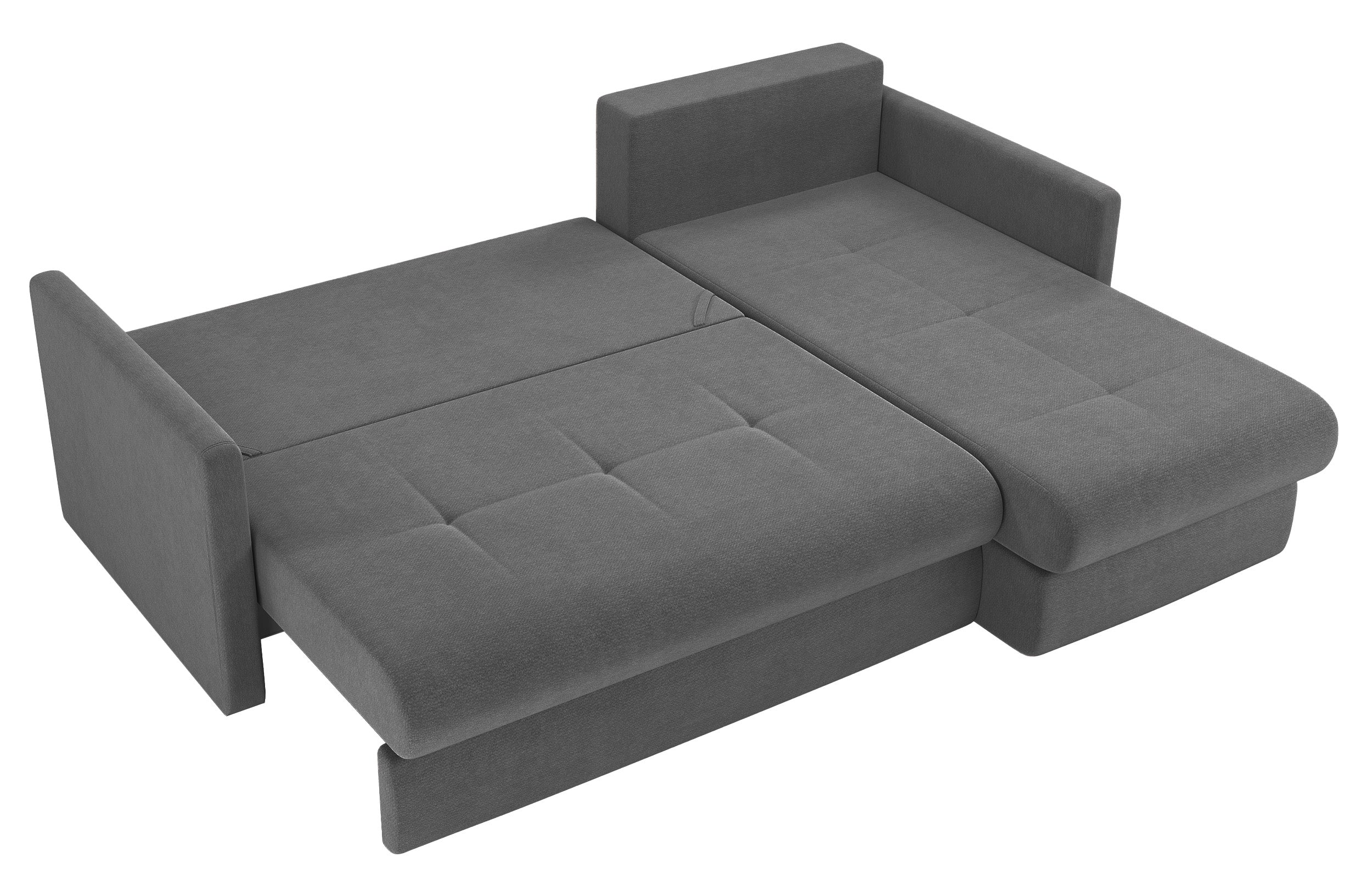 Ecksofa mit Schlaffunktion Lorro, L-förmig, universell mit zwei Stauraumfächern, grauer Chenillestoff