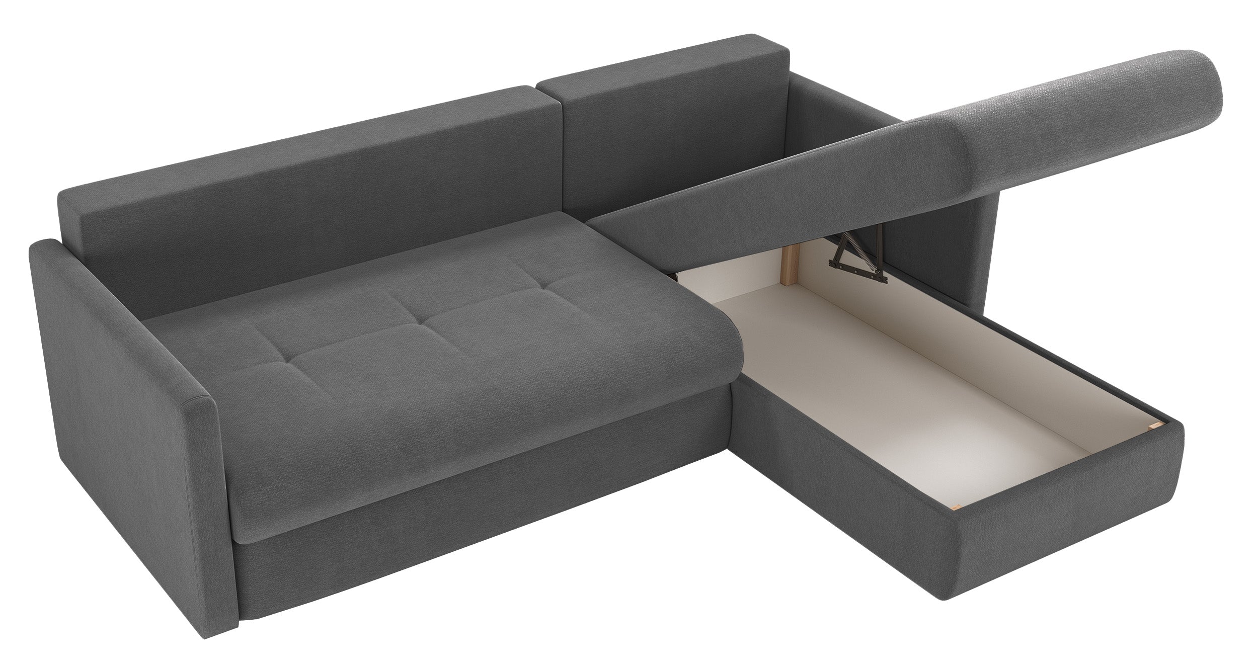 Ecksofa mit Schlaffunktion Lorro, L-förmig, universell mit zwei Stauraumfächern, grauer Chenillestoff