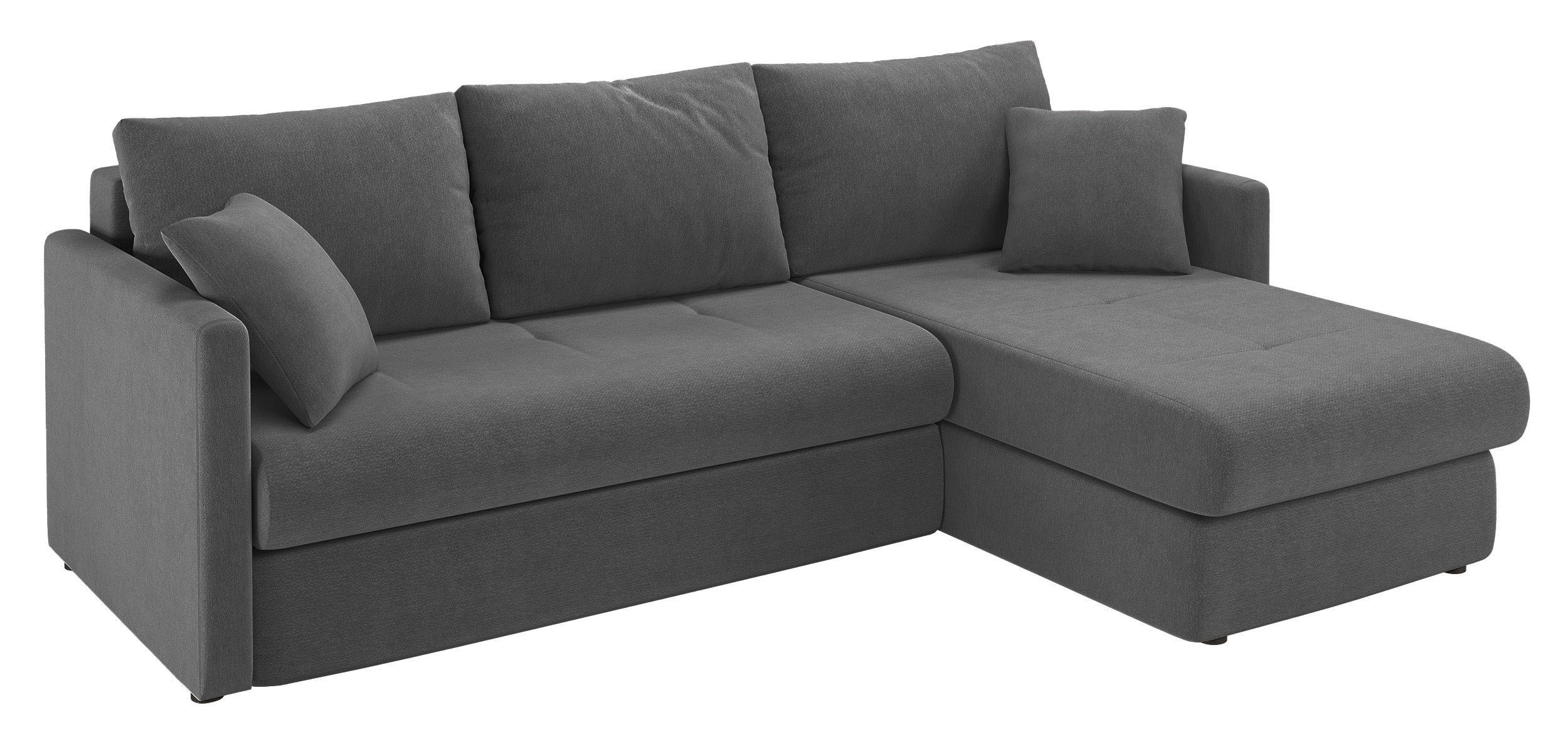 Ecksofa mit Schlaffunktion Lorro, L-förmig, universell mit zwei Stauraumfächern, grauer Chenillestoff