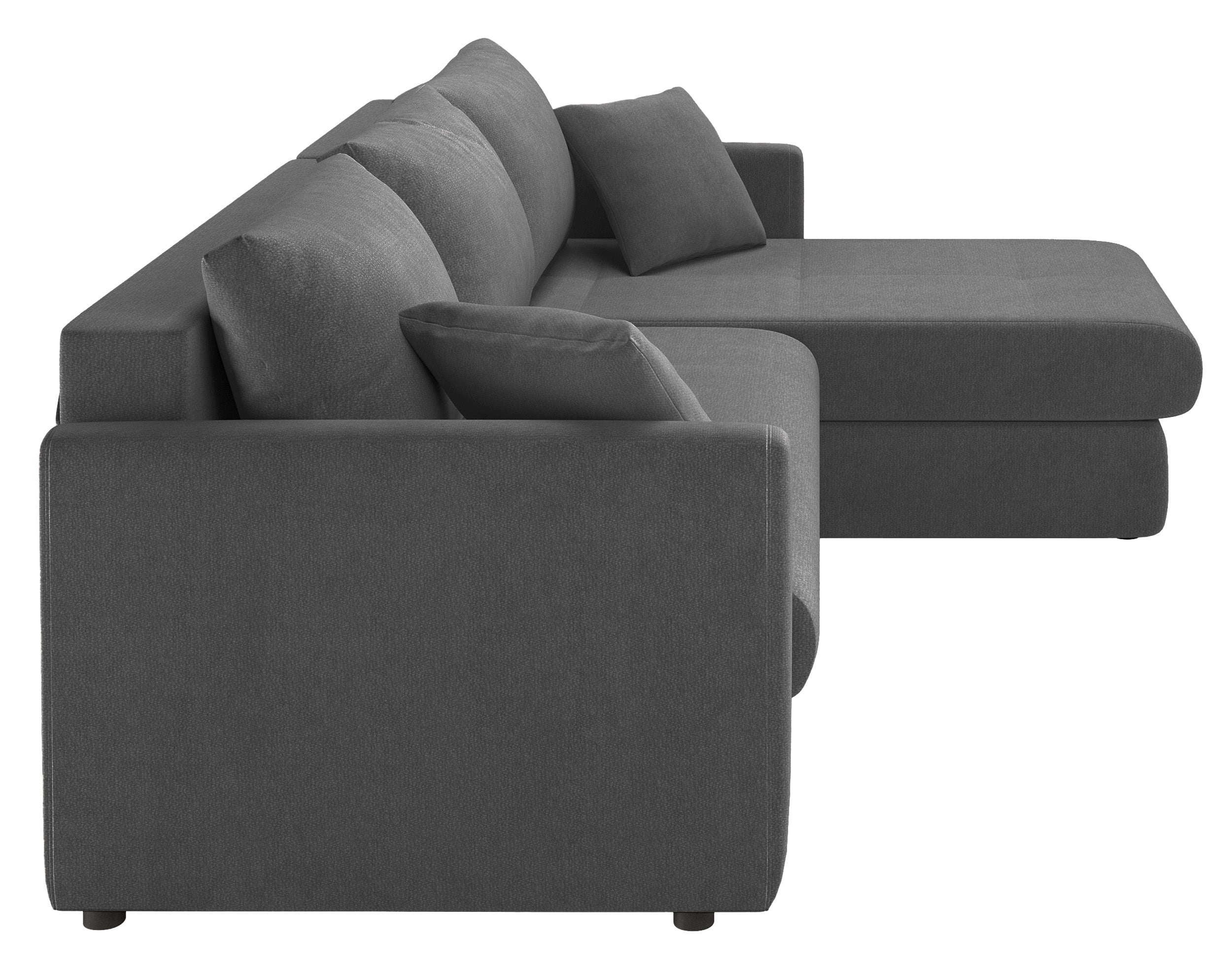 Ecksofa mit Schlaffunktion Lorro, L-förmig, universell mit zwei Stauraumfächern, grauer Chenillestoff