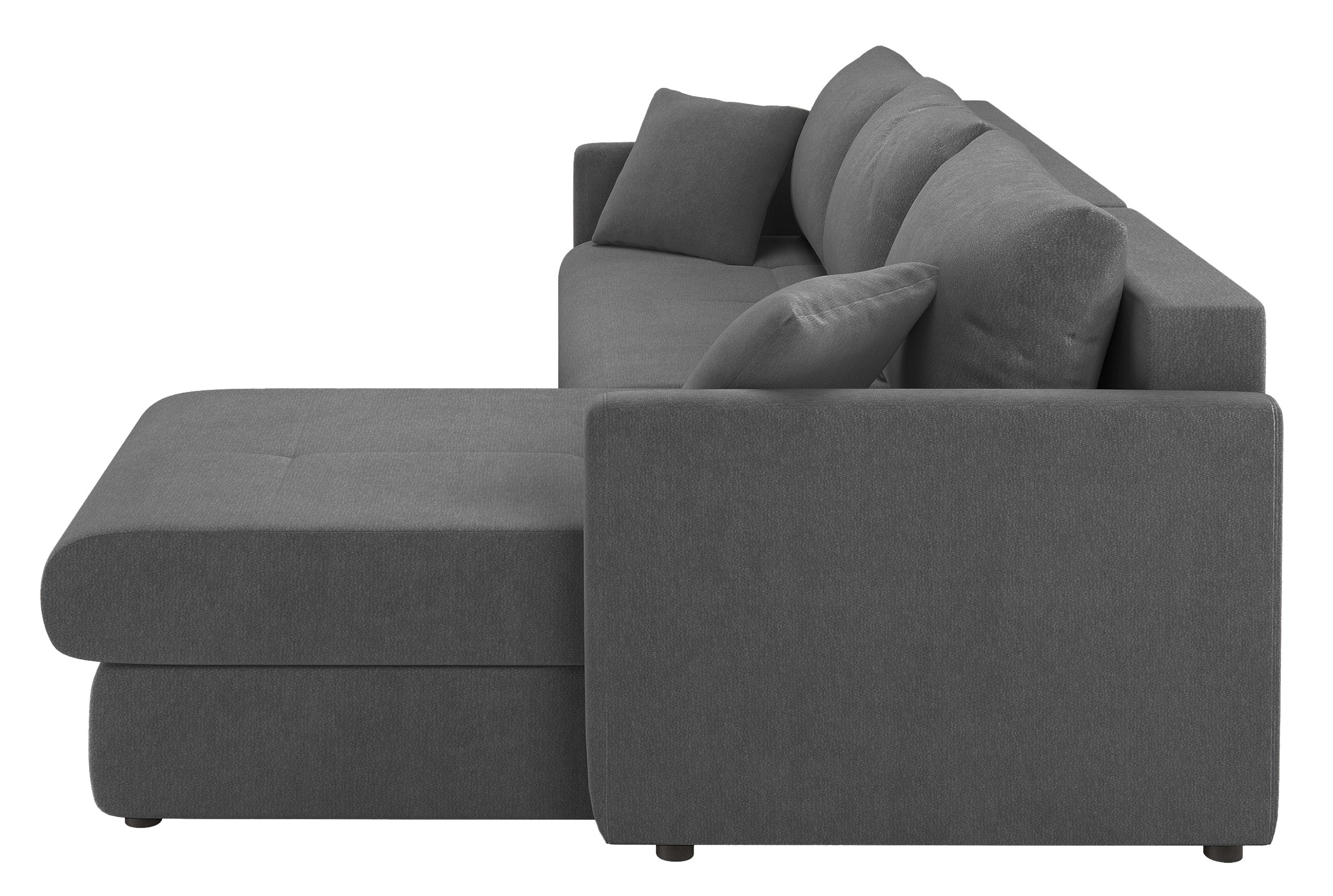 Ecksofa mit Schlaffunktion Lorro, L-förmig, universell mit zwei Stauraumfächern, grauer Chenillestoff