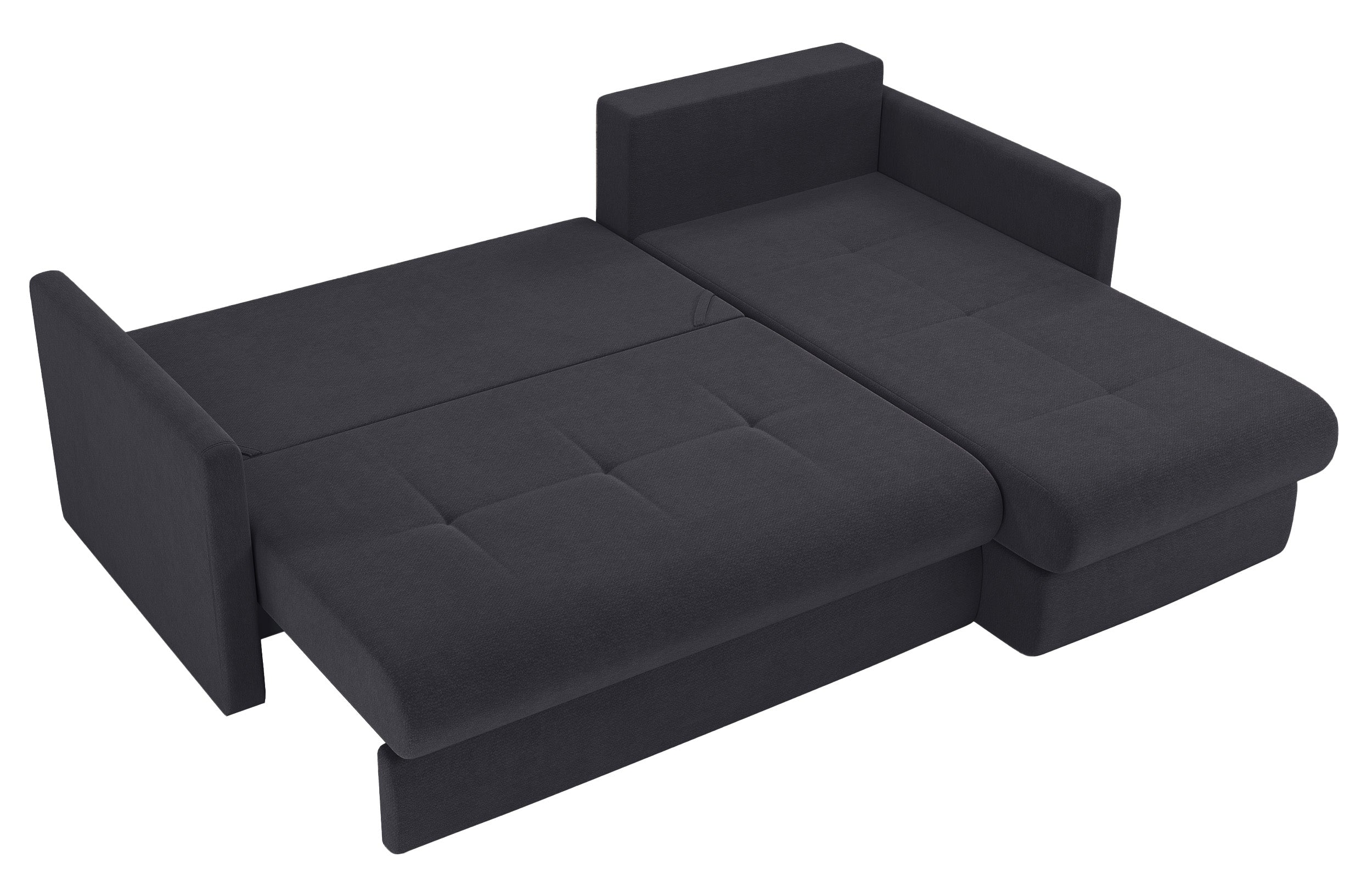 Ecksofa mit Schlaffunktion Lorro, L-förmig, universell mit zwei Stauraumfächern, graphitfarbener Chenillestoff