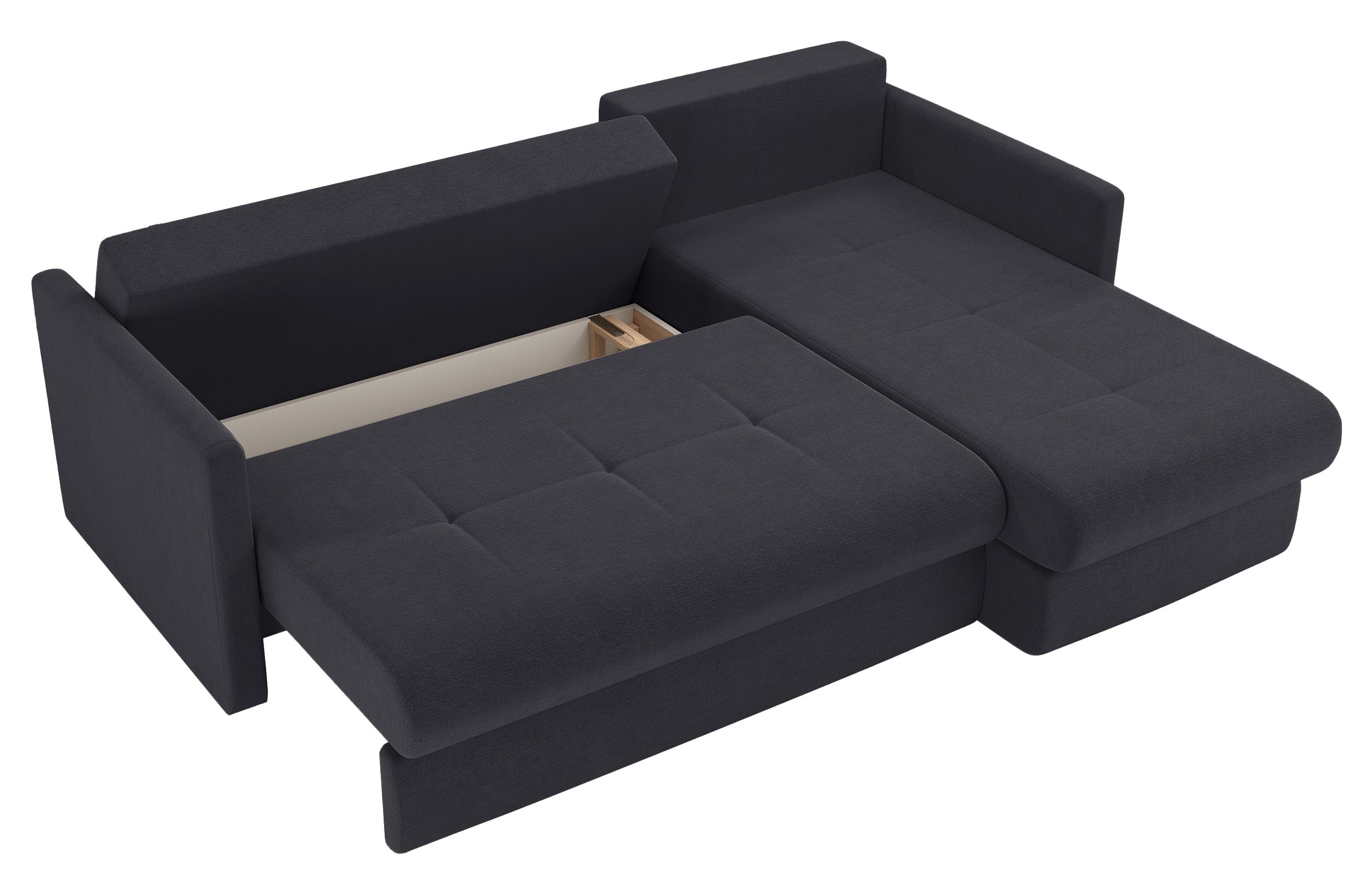 Ecksofa mit Schlaffunktion Lorro, L-förmig, universell mit zwei Stauraumfächern, graphitfarbener Chenillestoff