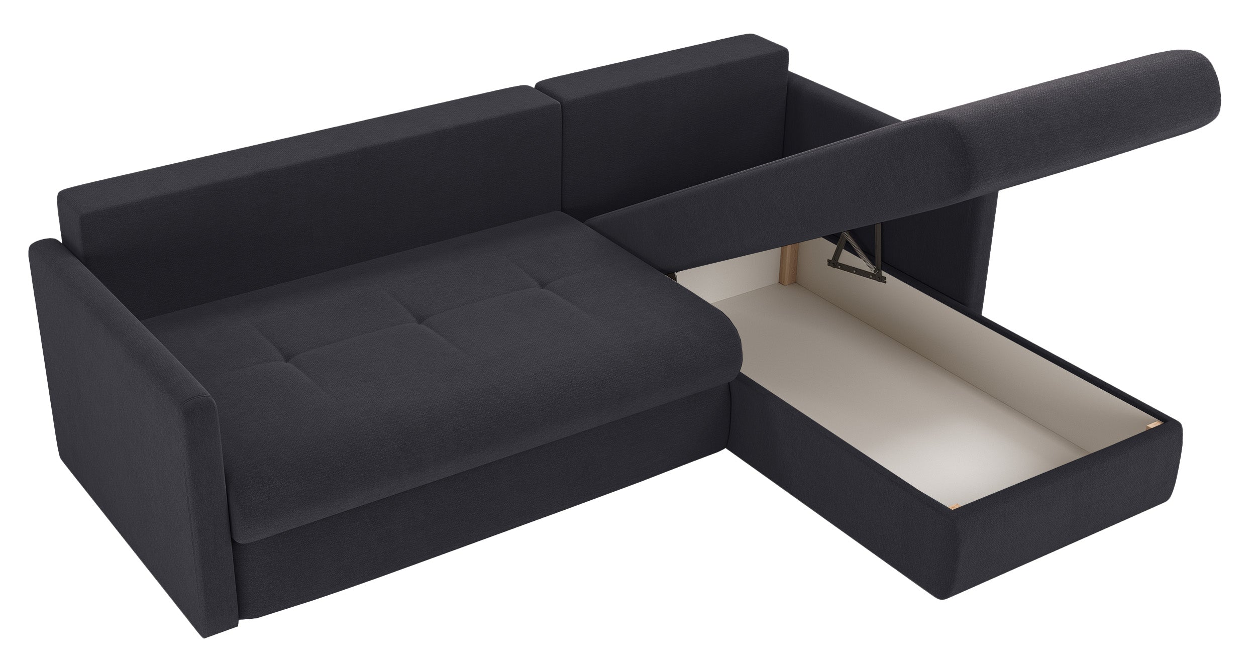 Ecksofa mit Schlaffunktion Lorro, L-förmig, universell mit zwei Stauraumfächern, graphitfarbener Chenillestoff