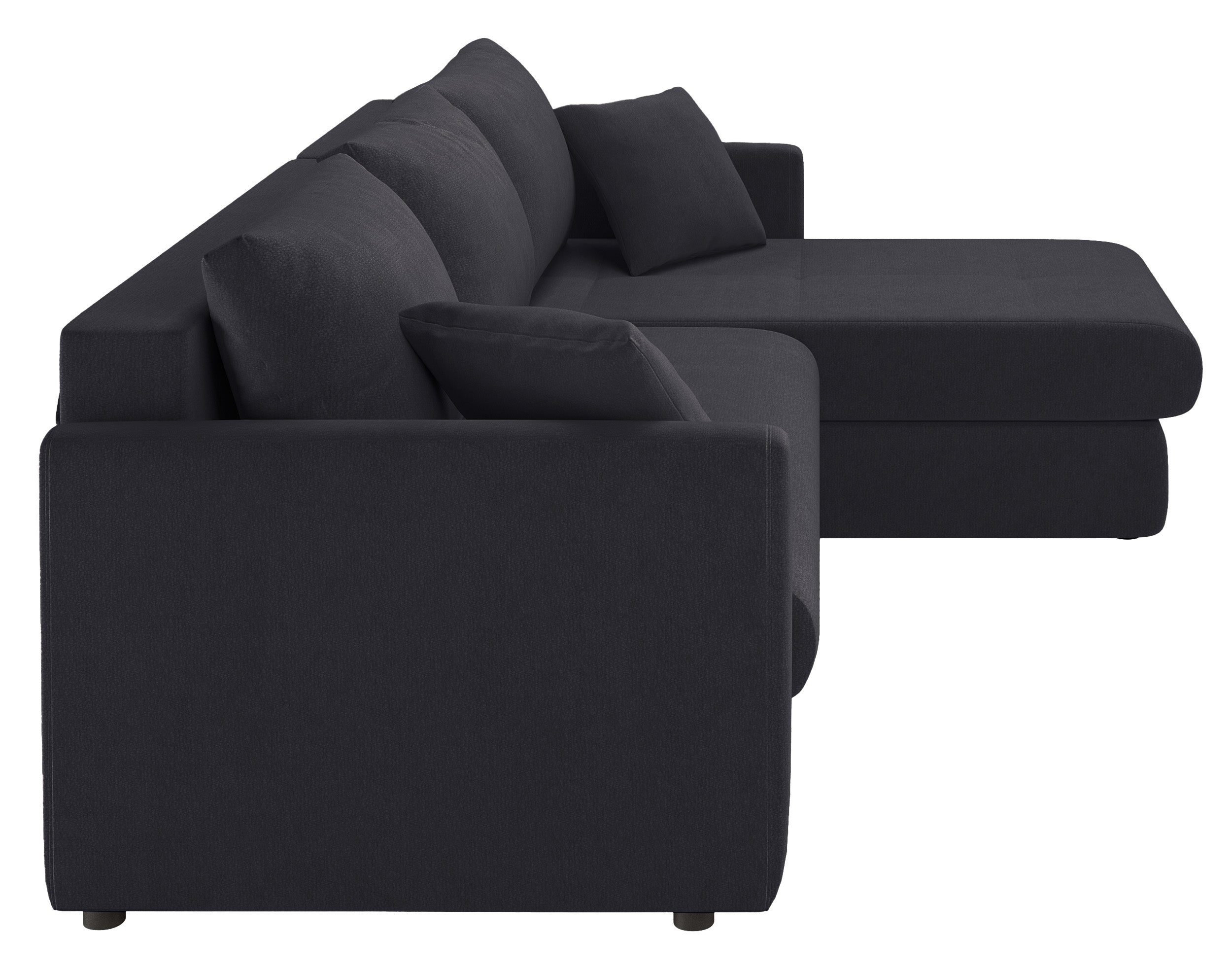 Ecksofa mit Schlaffunktion Lorro, L-förmig, universell mit zwei Stauraumfächern, graphitfarbener Chenillestoff