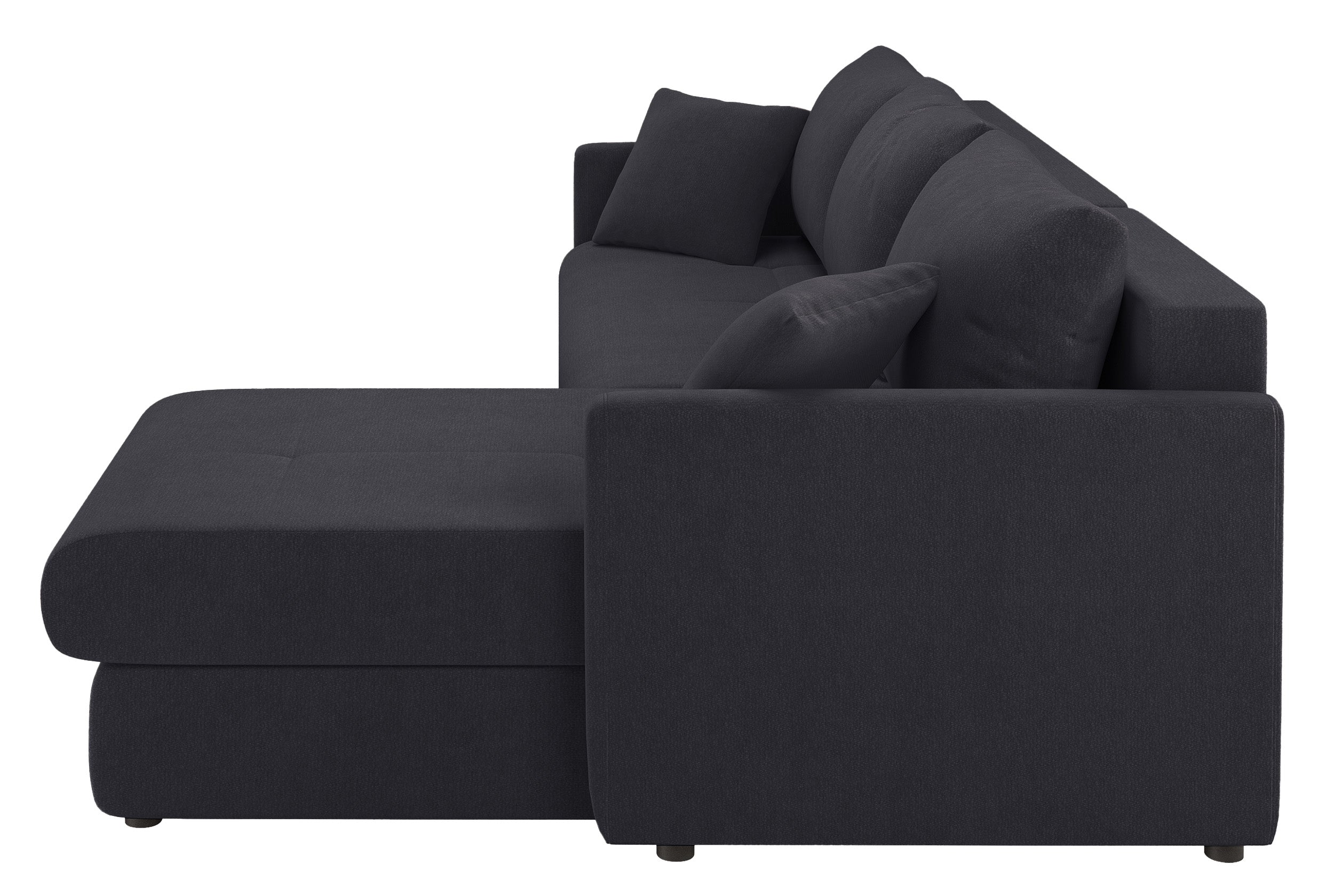 Ecksofa mit Schlaffunktion Lorro, L-förmig, universell mit zwei Stauraumfächern, graphitfarbener Chenillestoff