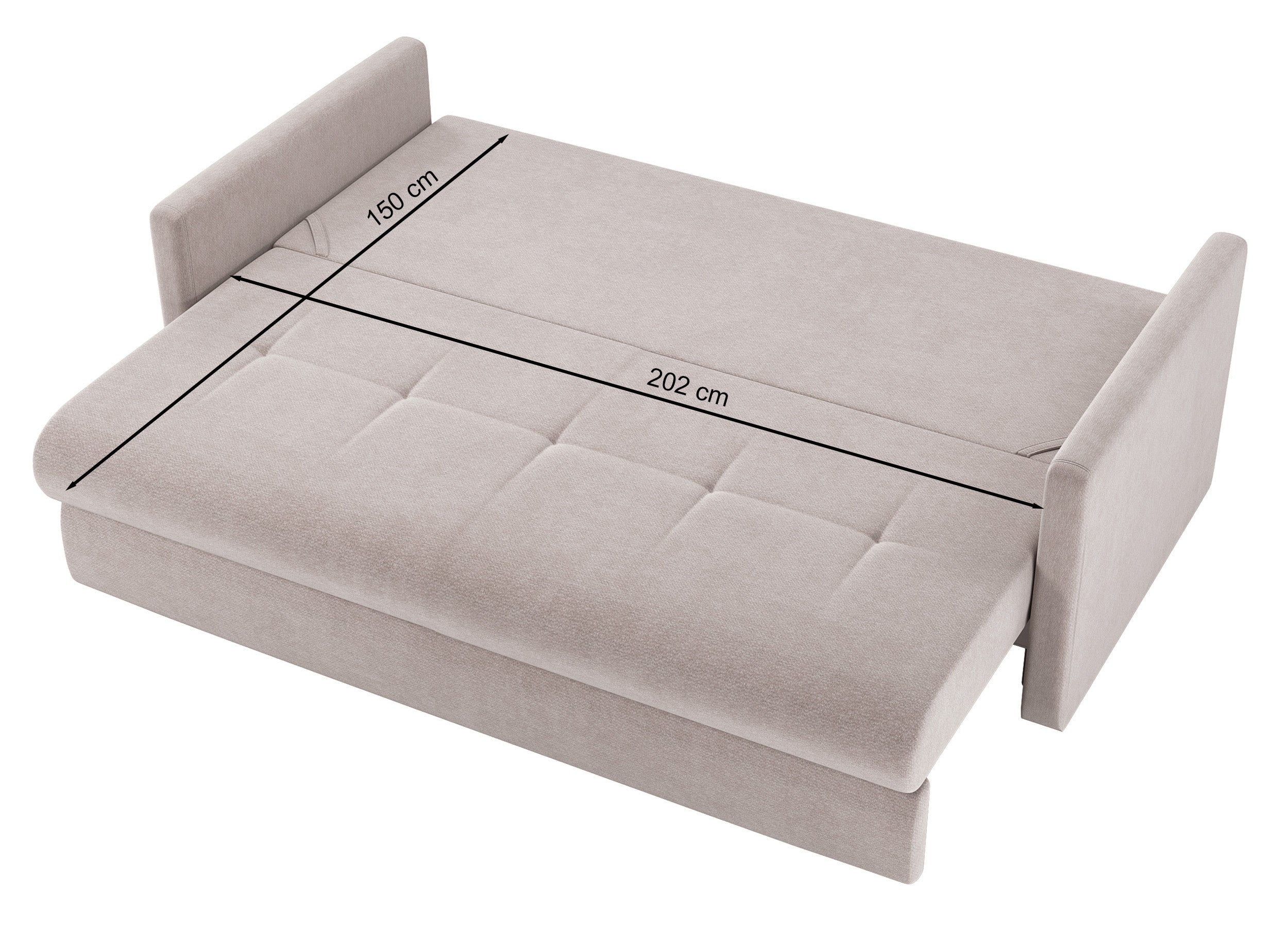 Dreisitziges ausklappbares Sofa Lorro mit Stauraum, hellbraunes Chenille