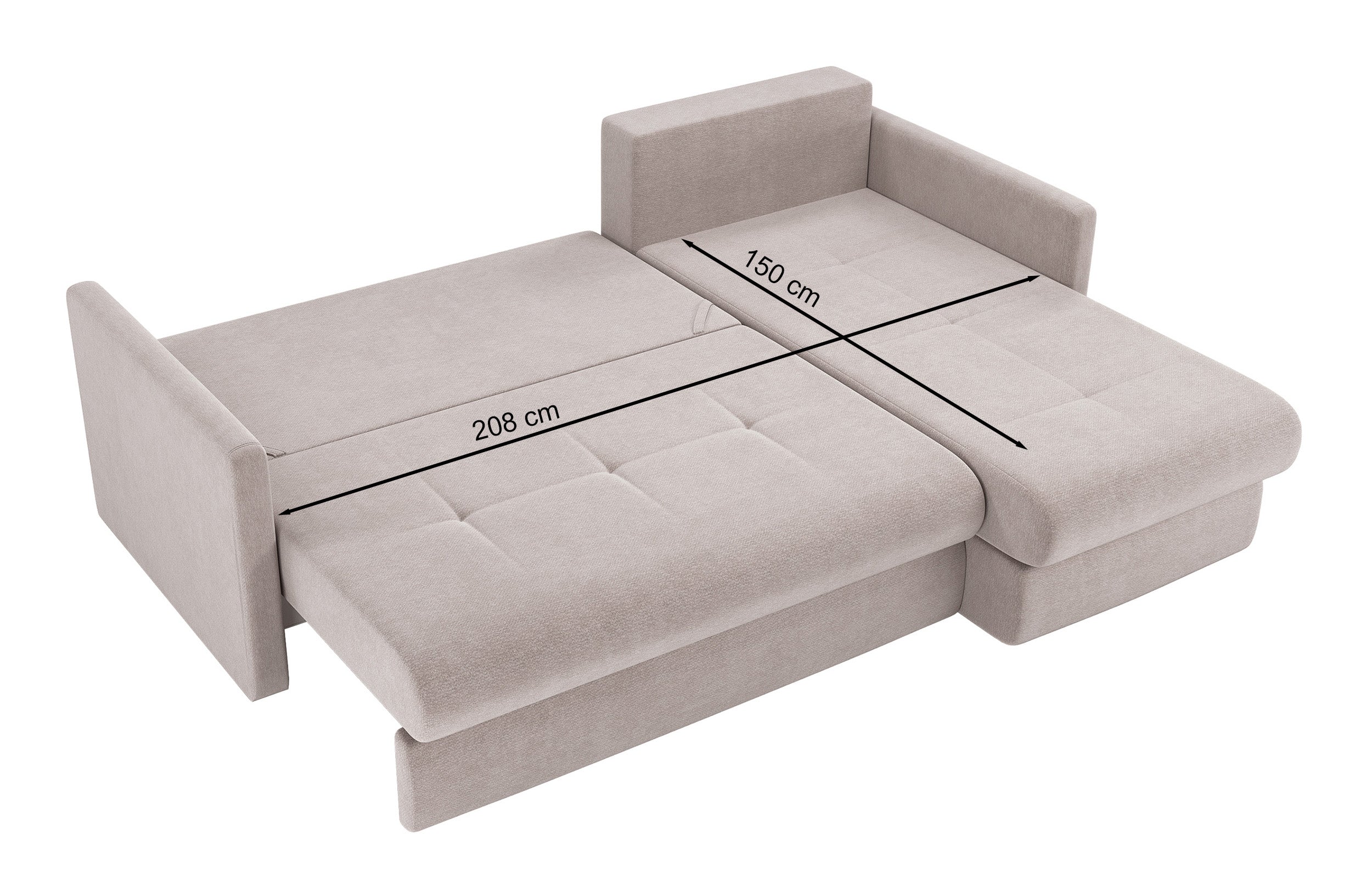 Ecksofa mit Schlaffunktion Lorro, L-förmig, universell, mit zwei Stauraumfächern, grau-beige Chenille
