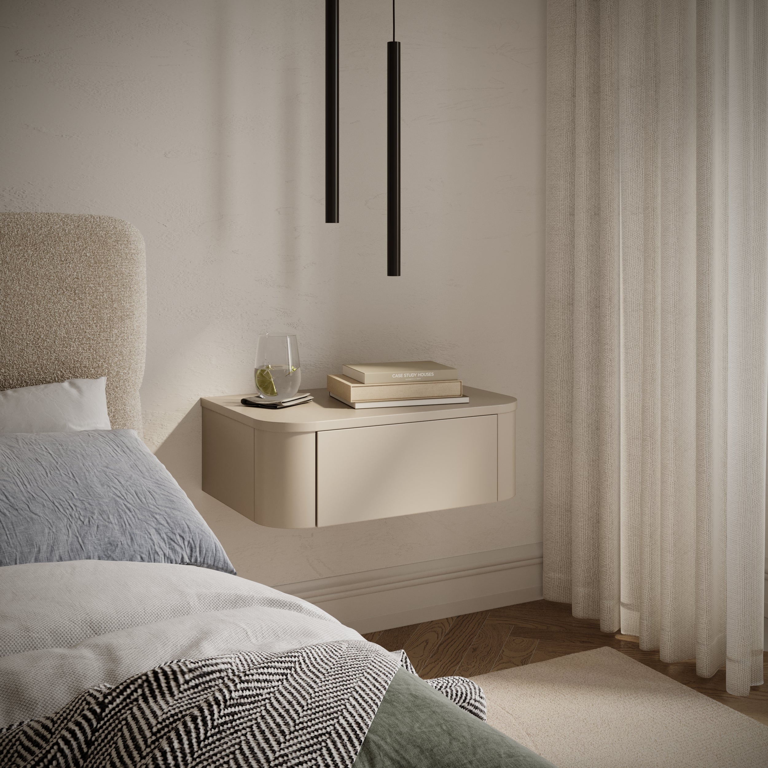 Set aus zwei hängenden Nachttischen Luvio mit Schubladen, 59 cm, Kaschmirfarben