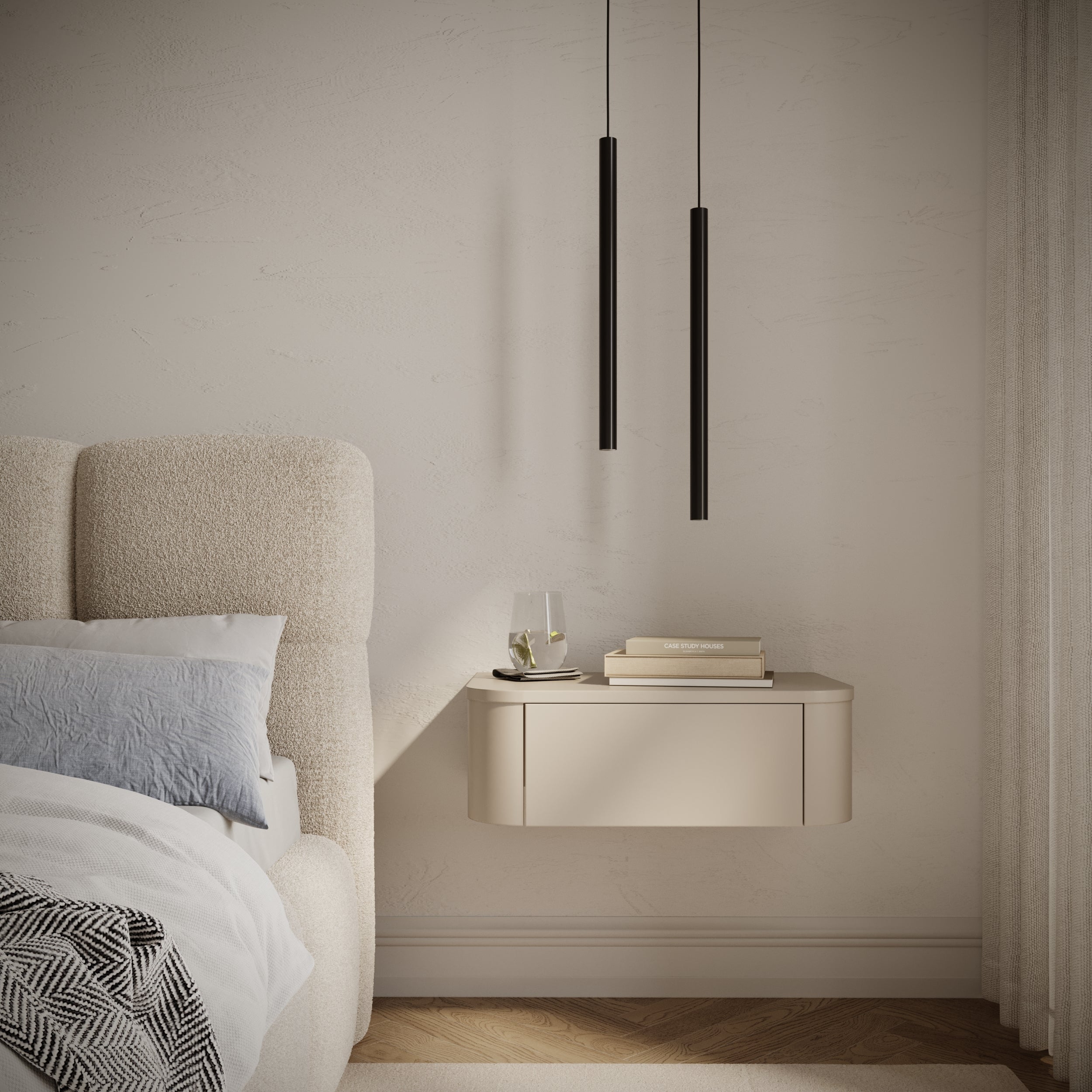 Set aus zwei hängenden Nachttischen Luvio mit Schubladen, 59 cm, Kaschmirfarben