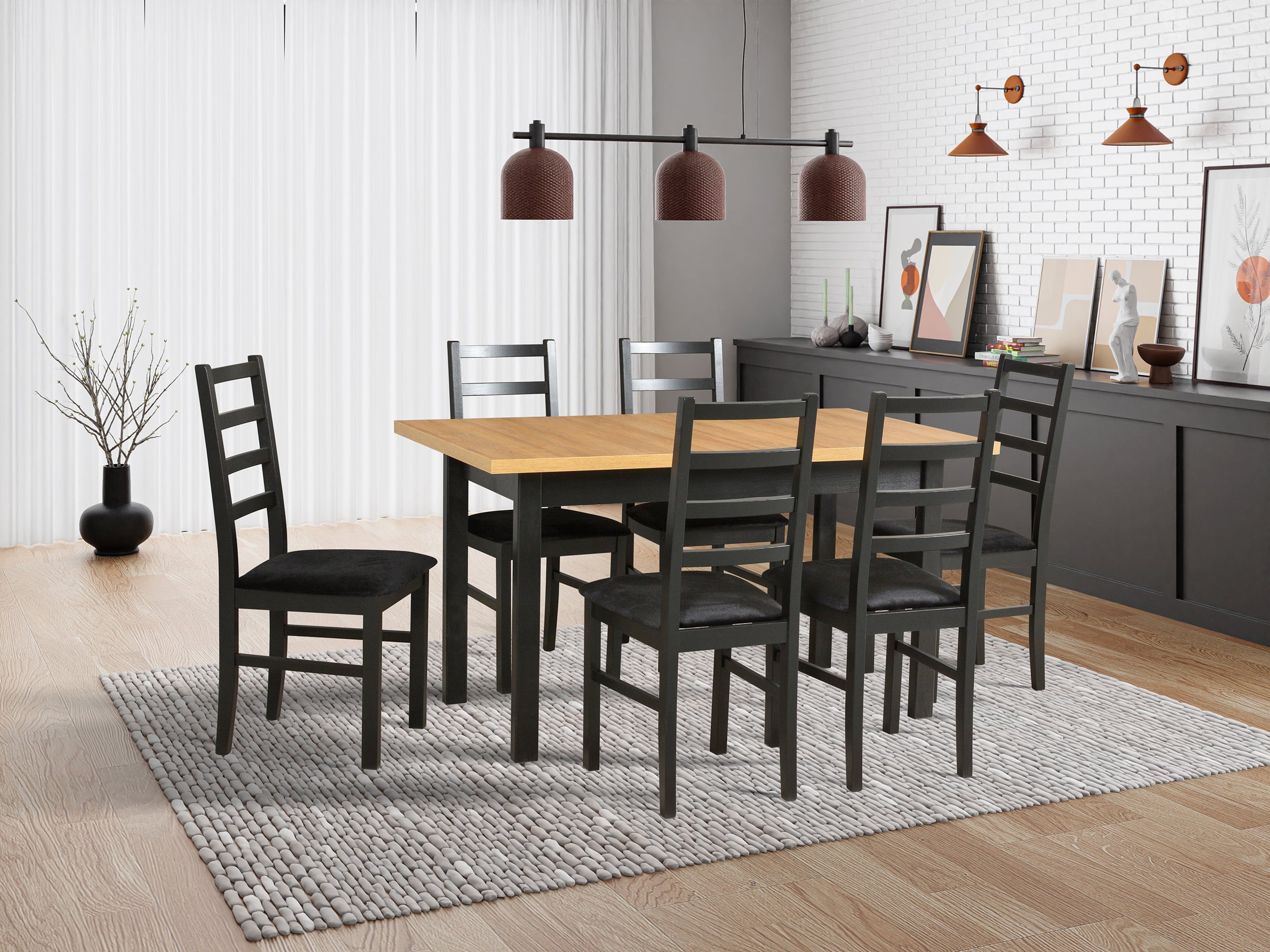 Ausziehbarer Esstisch aus Holz Fronally 140-220x80 cm Schwarz/Eiche Grandson