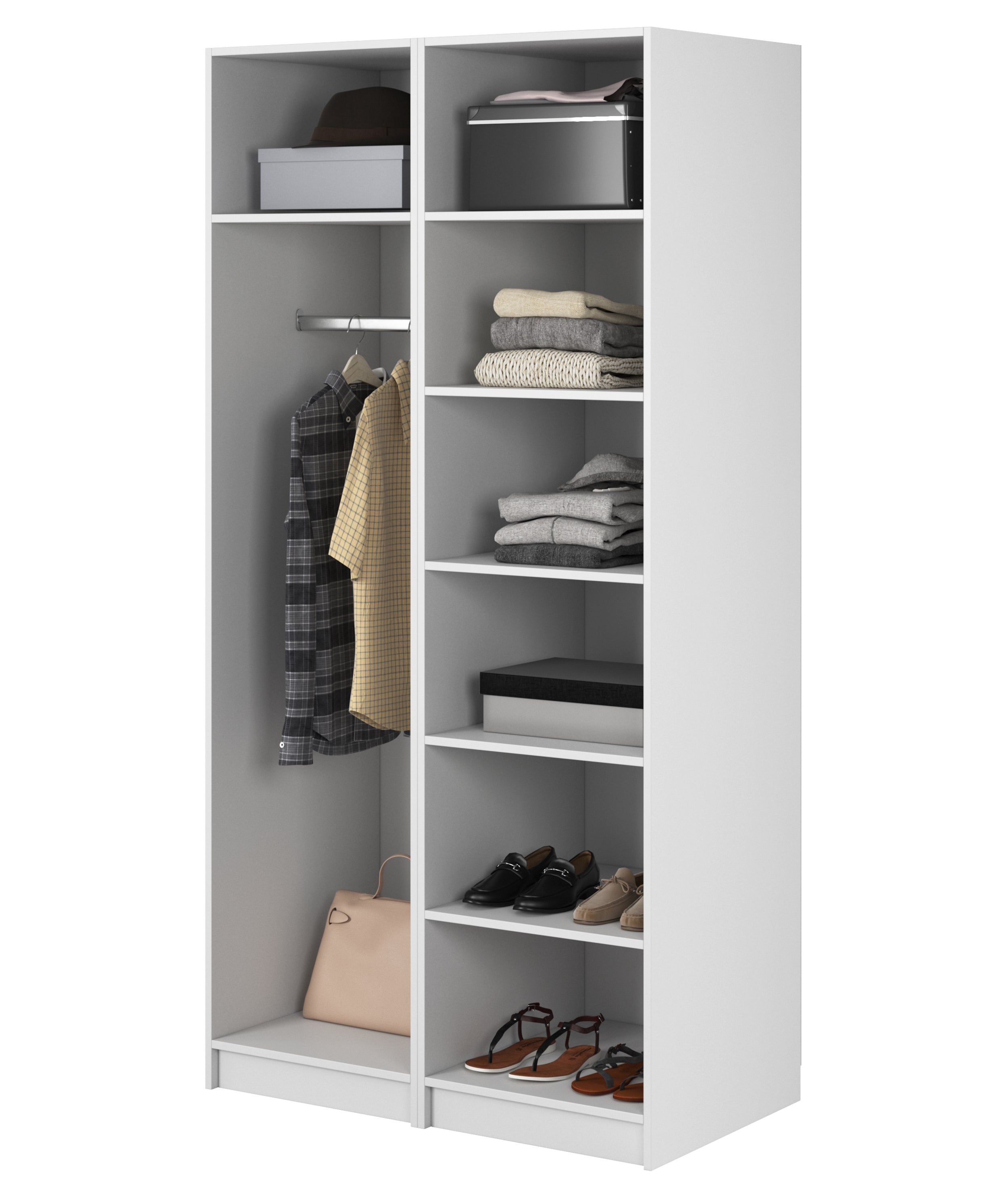 Kaspe Garderobe mit Stange und Regalen 100 cm Weiß