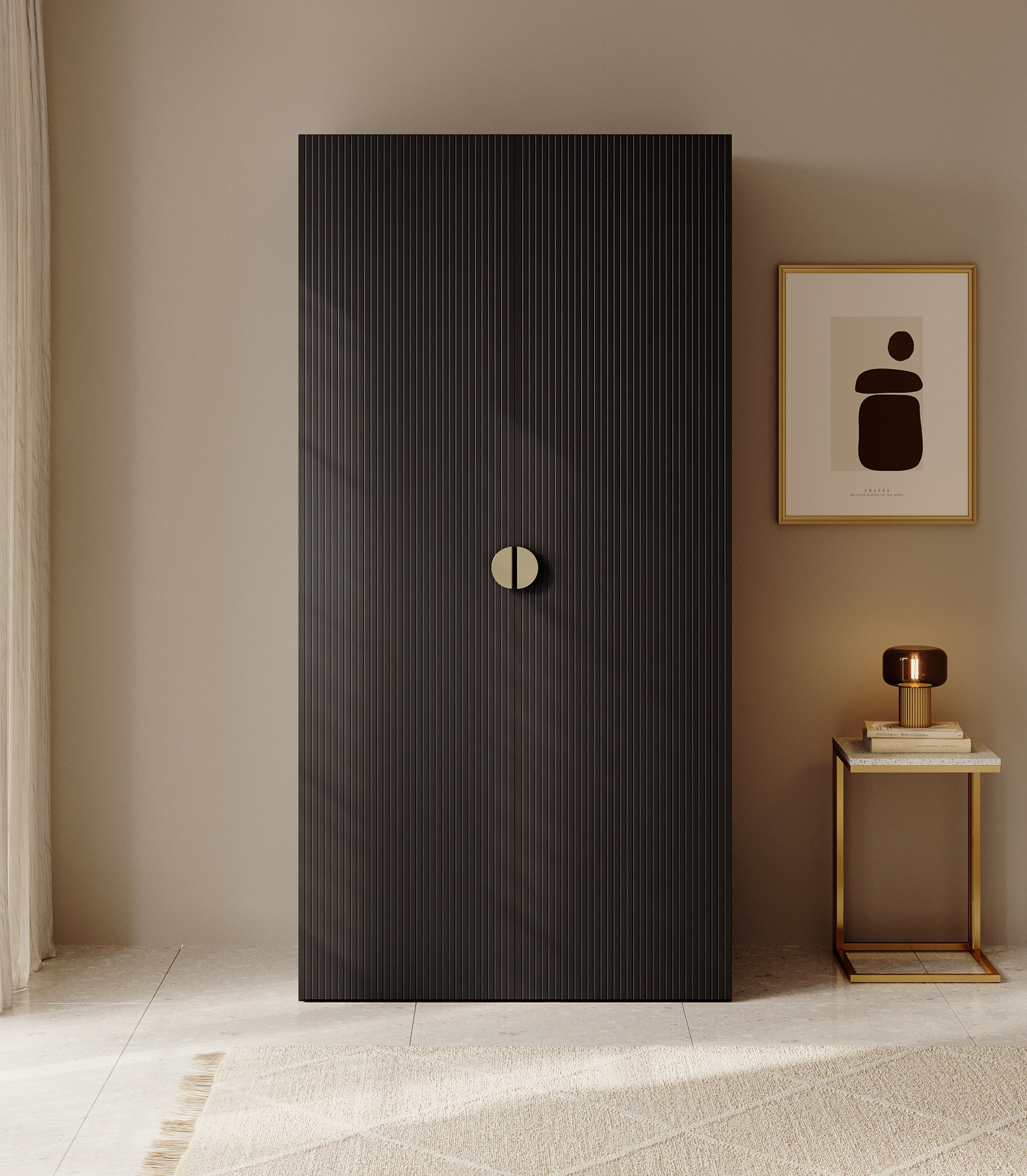 Zweiturige Moonir-Garderobe mit 100 cm Kleiderstange Schwarz