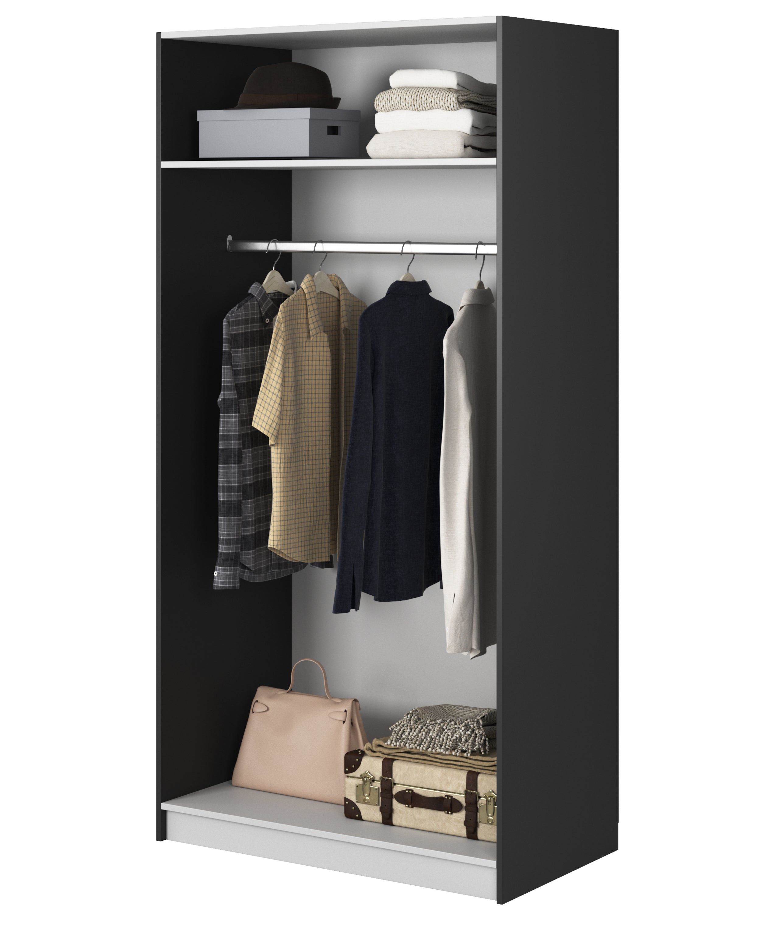 Zweiturige Moonir-Garderobe mit 100 cm Kleiderstange Schwarz