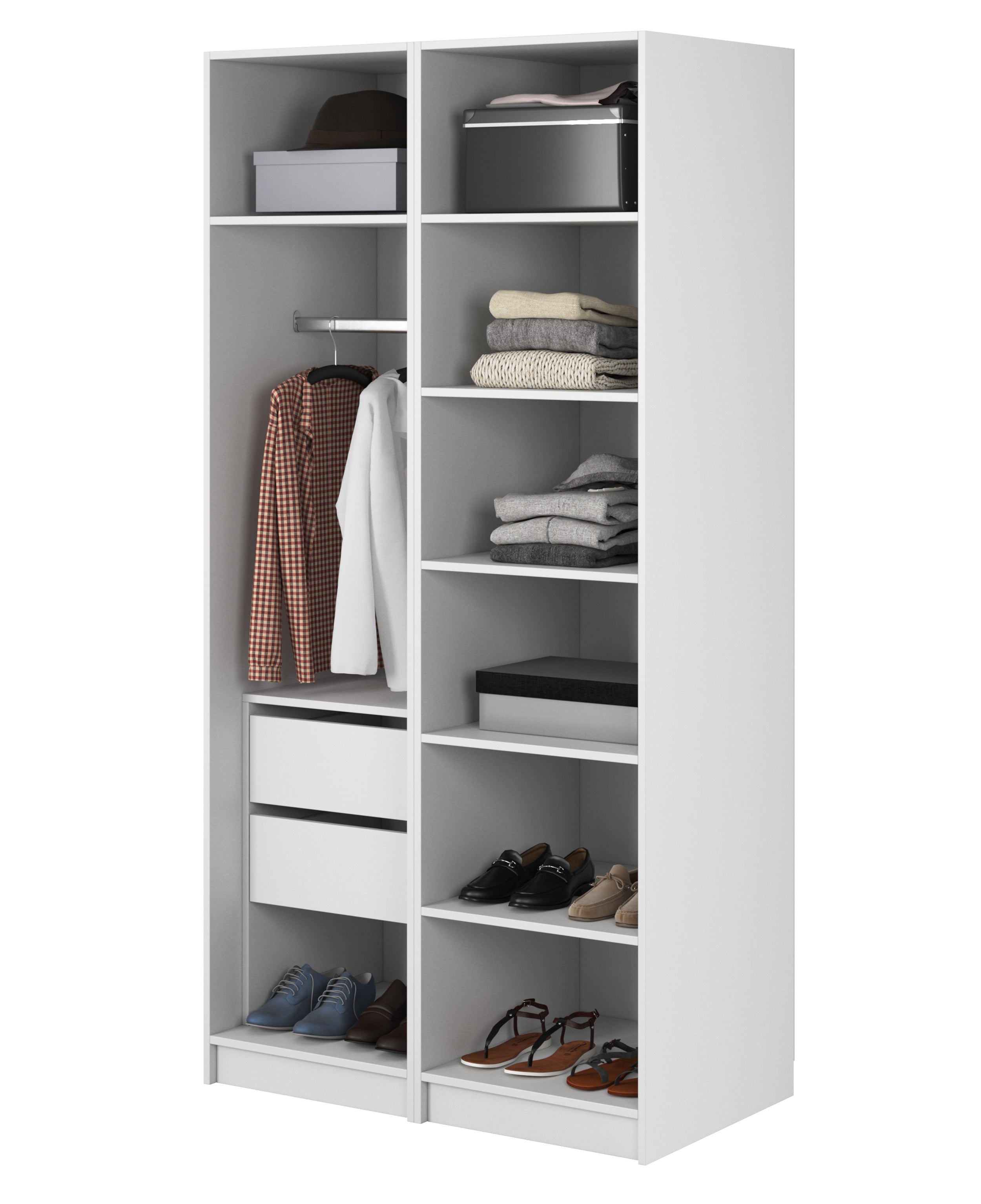 Kaspe Garderobe mit Stange, Schubladen und Regalen 100 cm Weiß