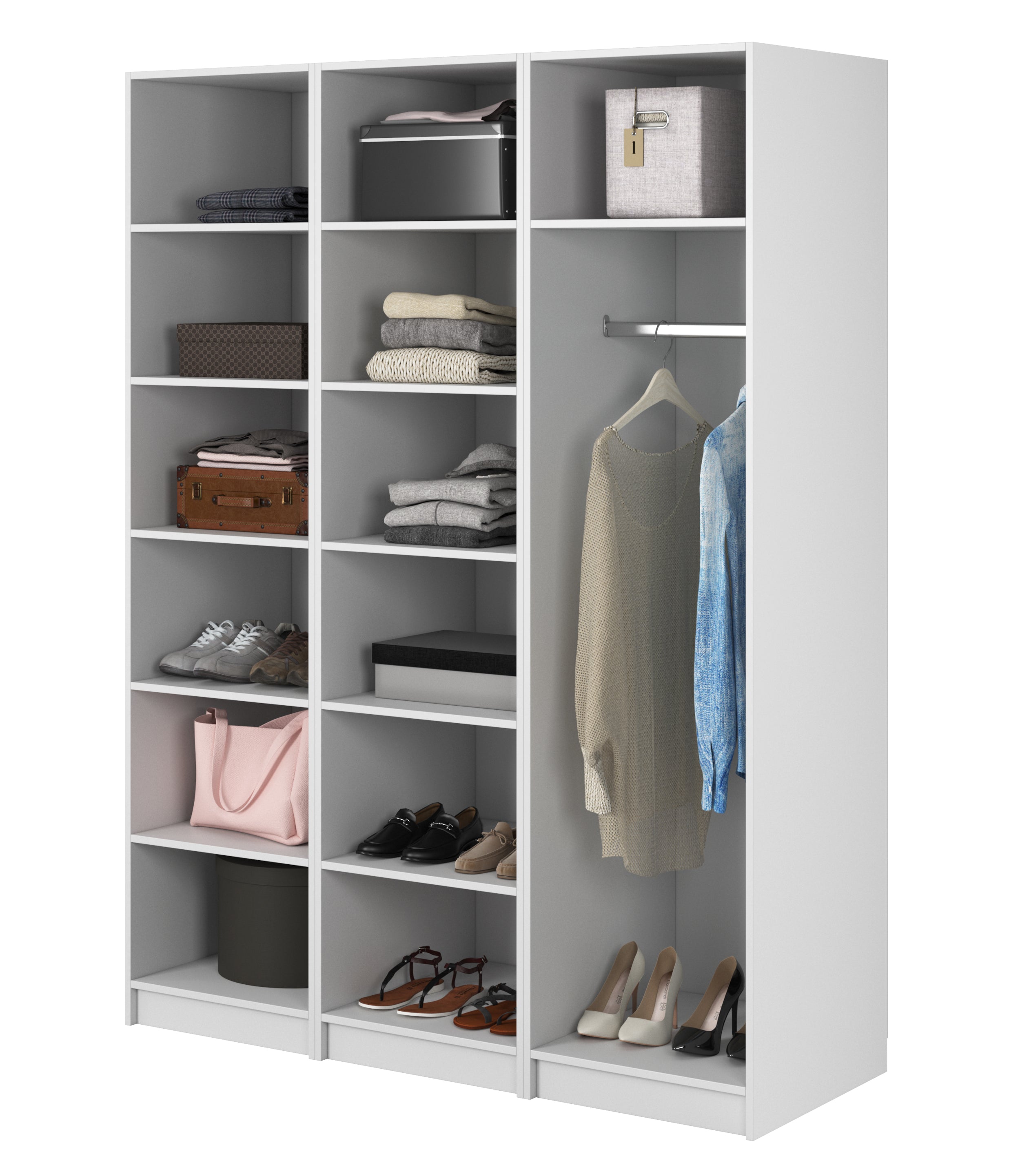 Kaspe Garderobe mit Stange und doppelten Regalen 150 cm Weiß