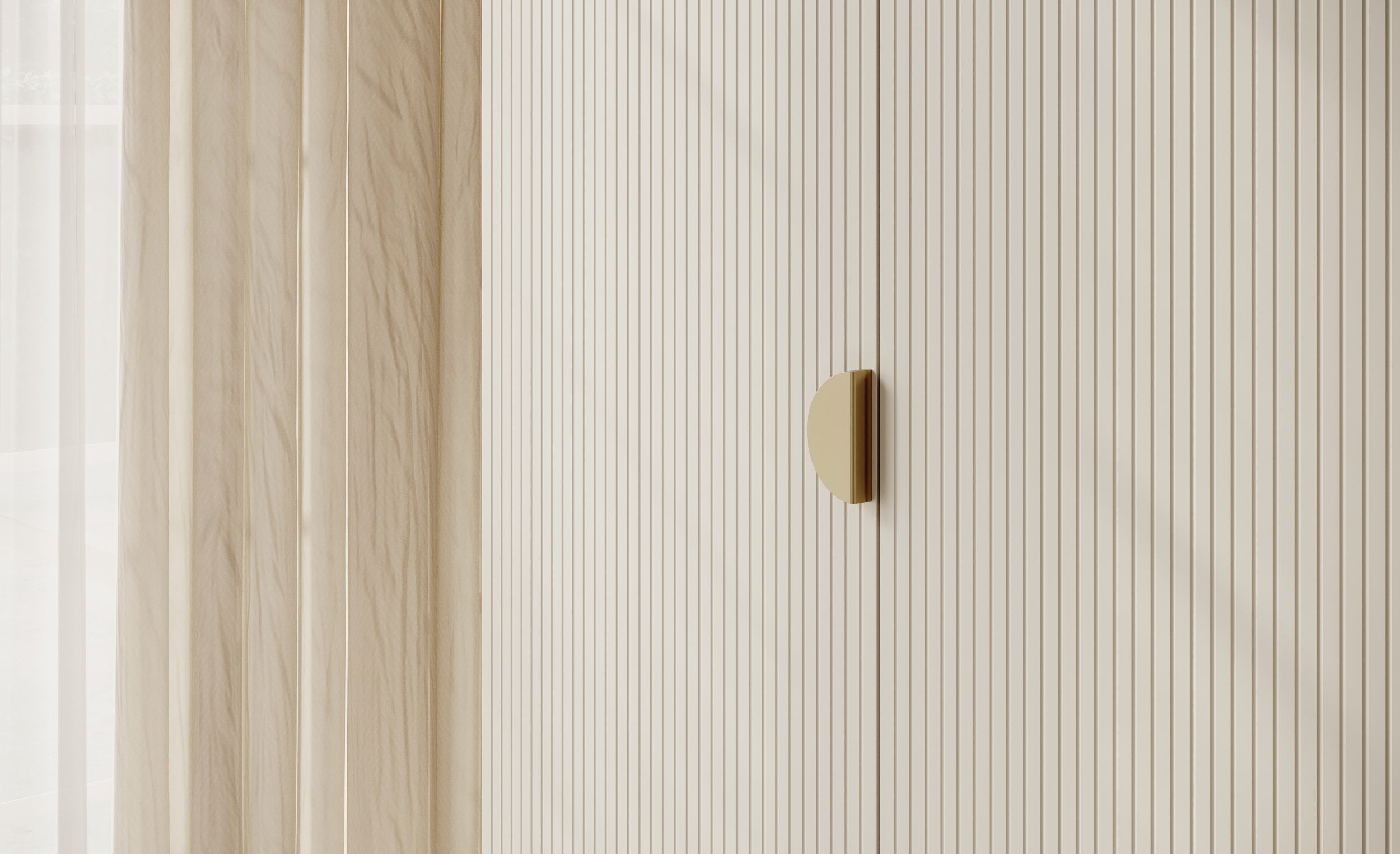 Drehtürenschrank Moonir mit langem Kleiderstange, sieben Regalen und Schubladencontainer, 150 cm, Grau-Beige