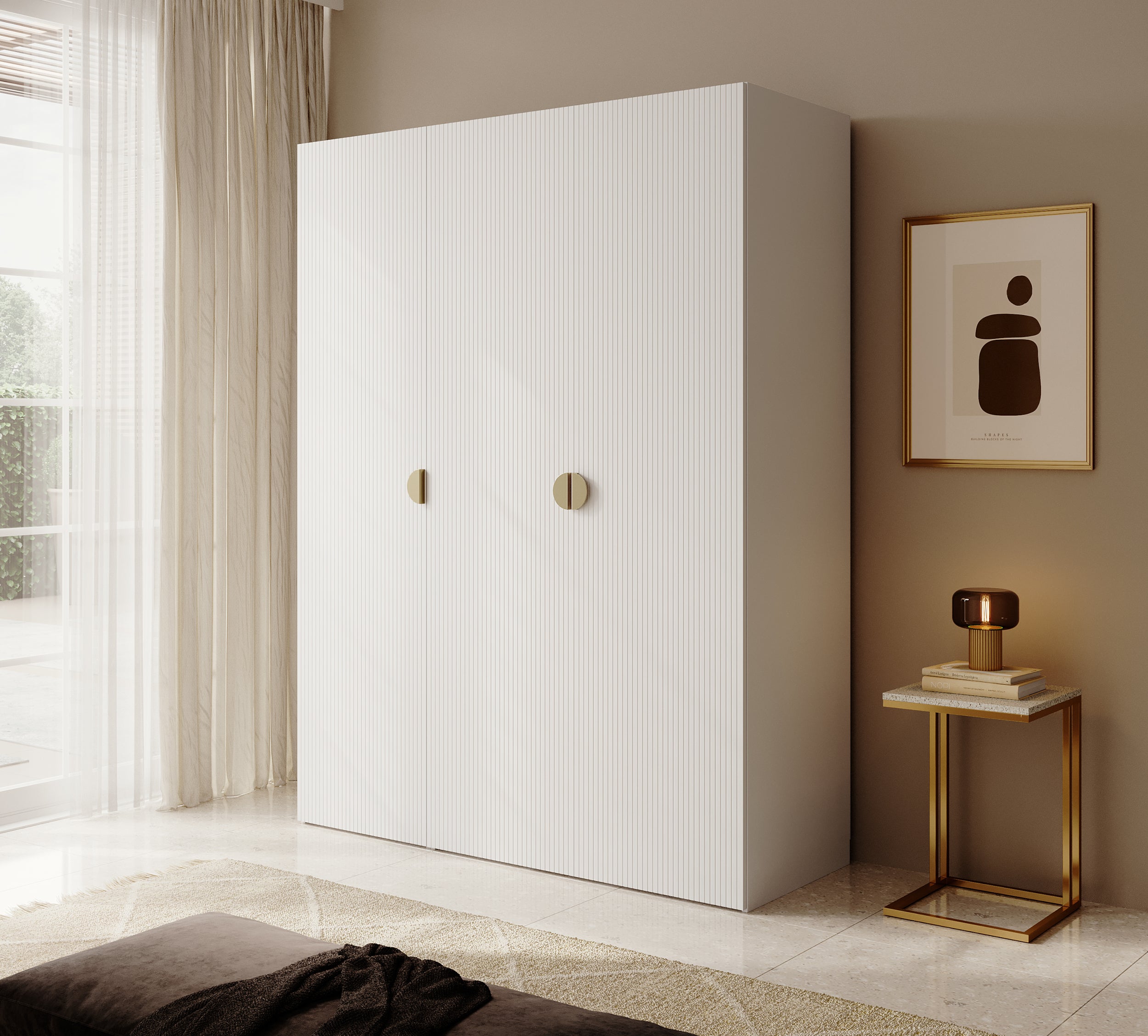 Drehtürenschrank Moonir mit Kleiderstange und Regalen 150 cm Weiß