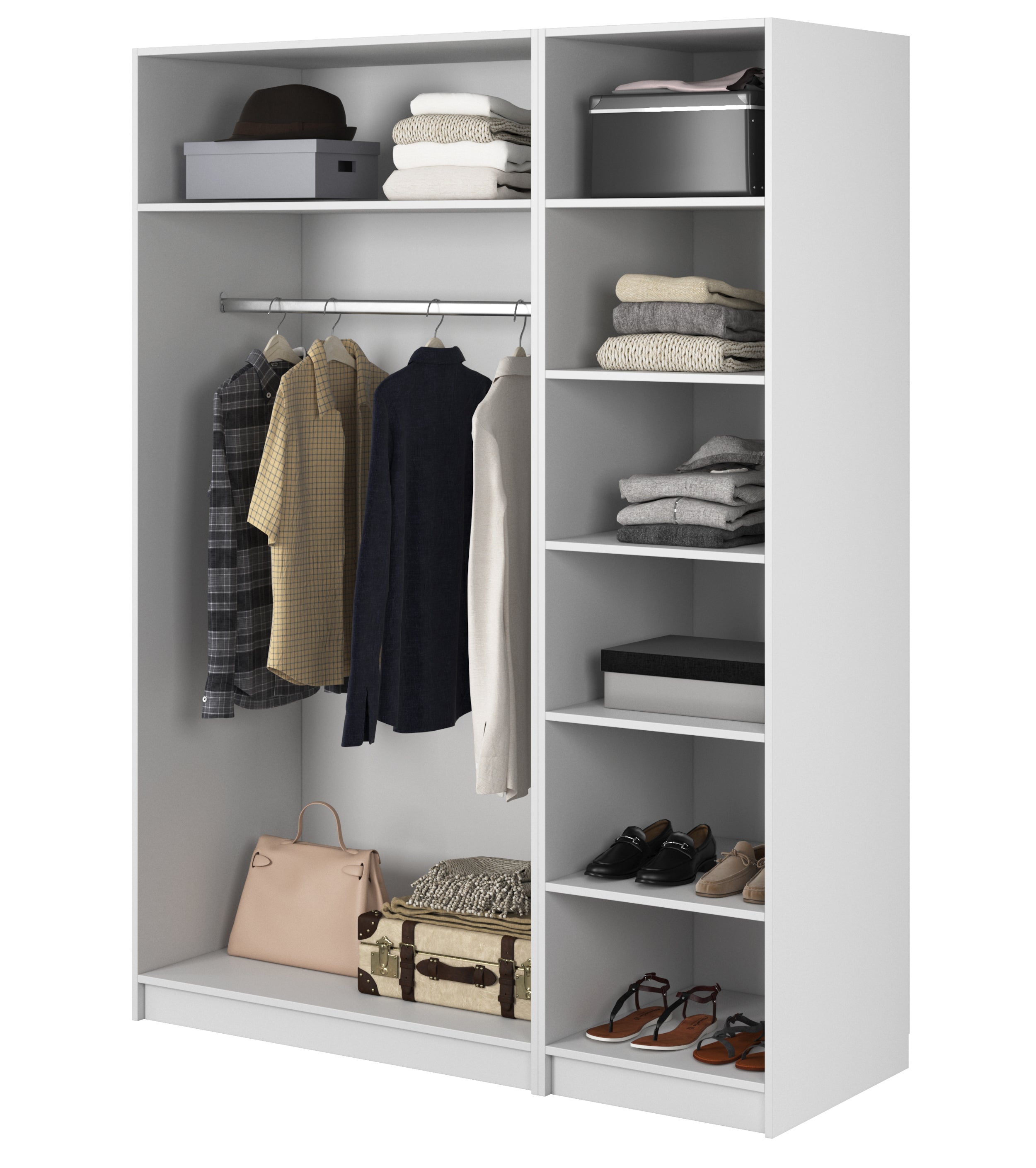 Kaspe Garderobe mit Stange und Regalen 150 cm Weiß