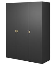 Drehtürenschrank Moonir mit langer Kleiderstange, sieben Regalböden und Container 150 cm Schwarz