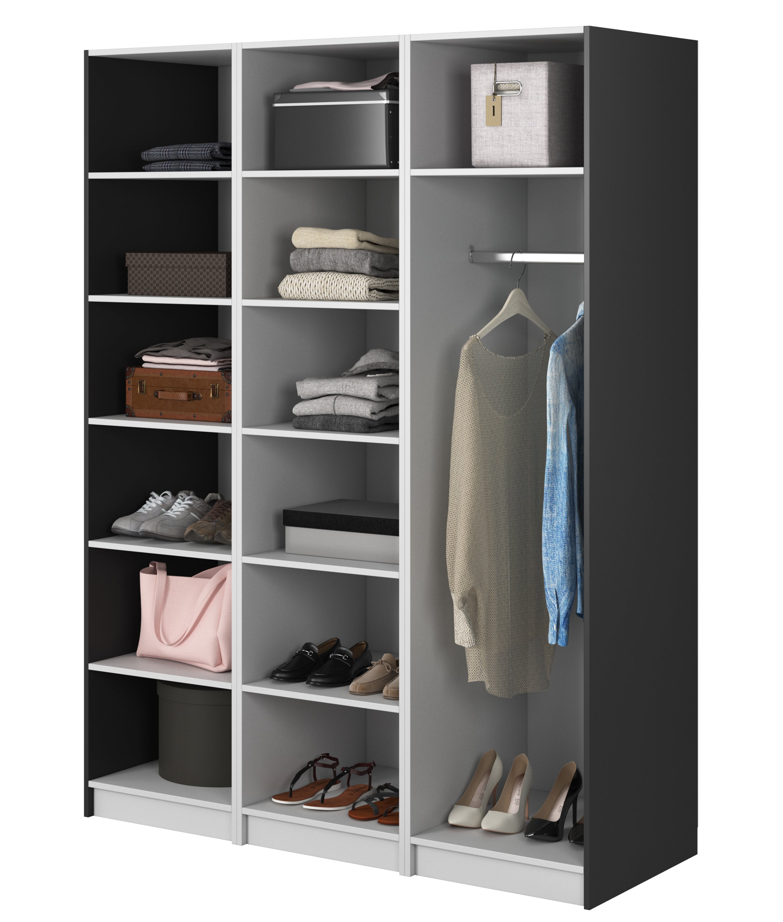Drehtürenschrank Moonir mit Kleiderstange und Regalen 150 cm Schwarz