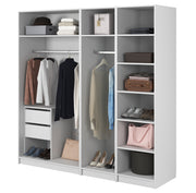 Kaspe Garderobe mit zwei Kleiderstangen, Schubladen und Regalen, 200 cm, Weiß
