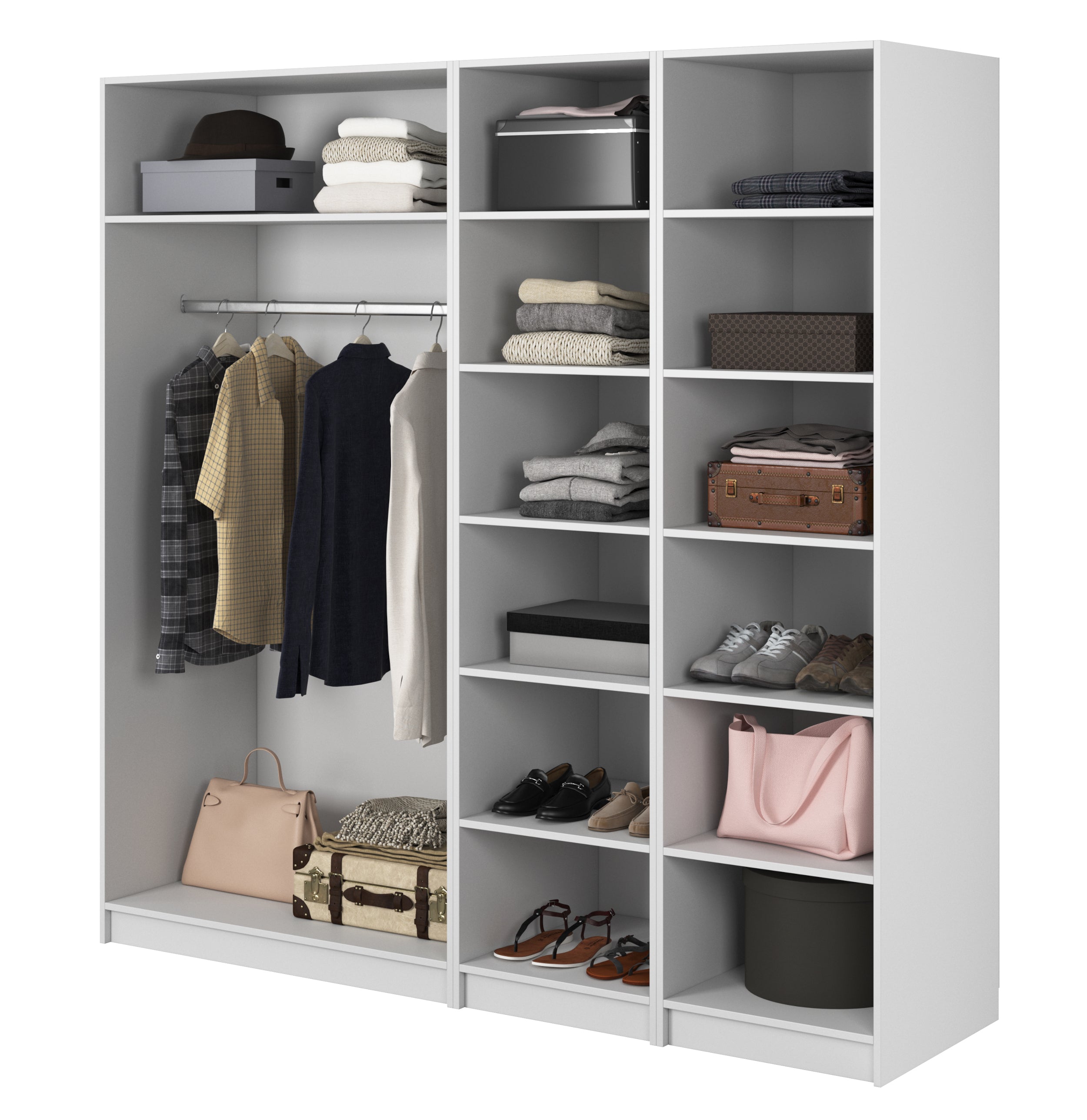 Kaspe Garderobe mit Stange und doppelten Regalen 200 cm Weiß