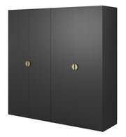 Vier­türiger Kleiderschrank Moonir mit zwei Kleiderstangen, Regalen, 200 cm, Schwarz