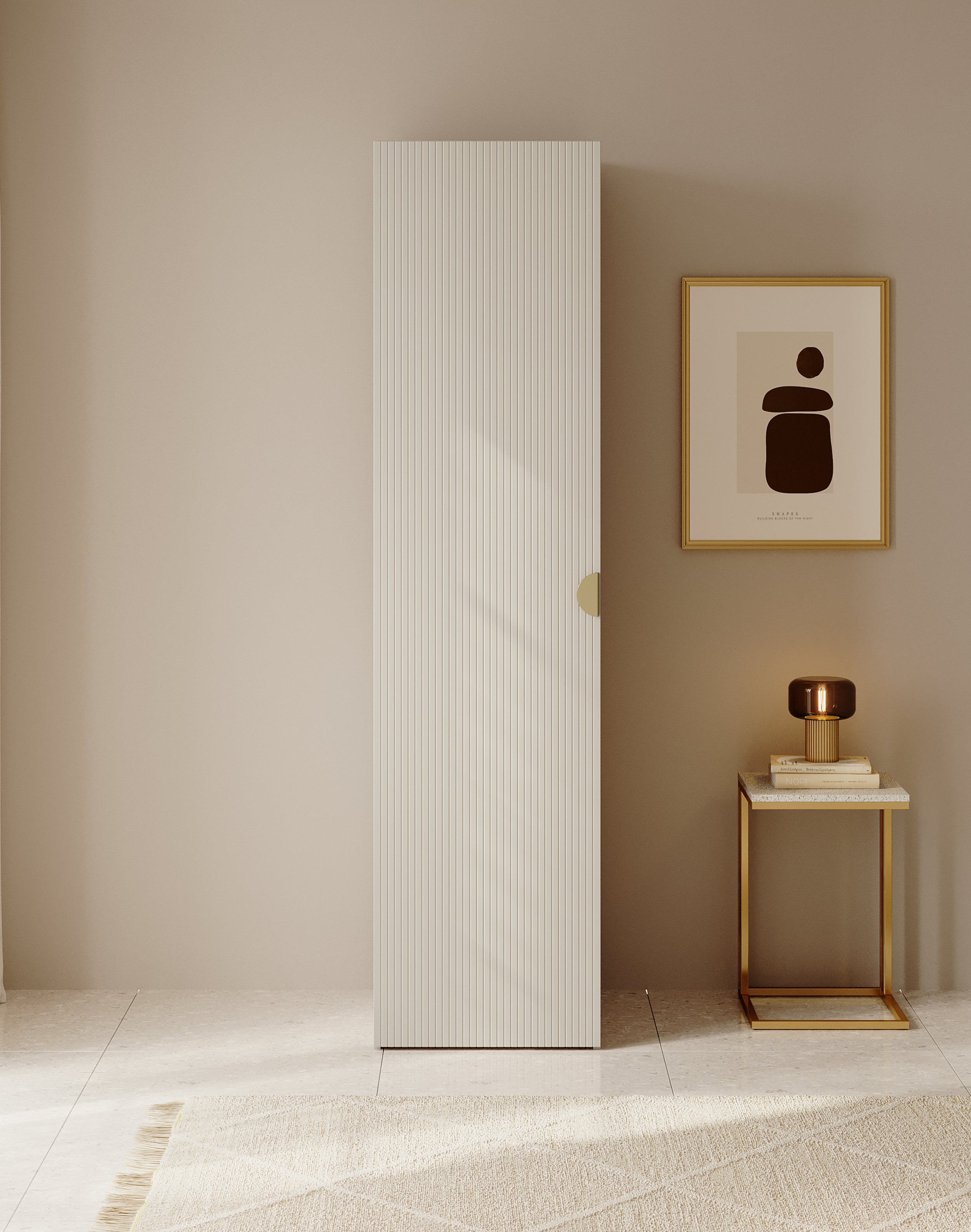 Einzeltüriger Schrank Moonir mit 50 cm Kleiderstange, Grau-Beige