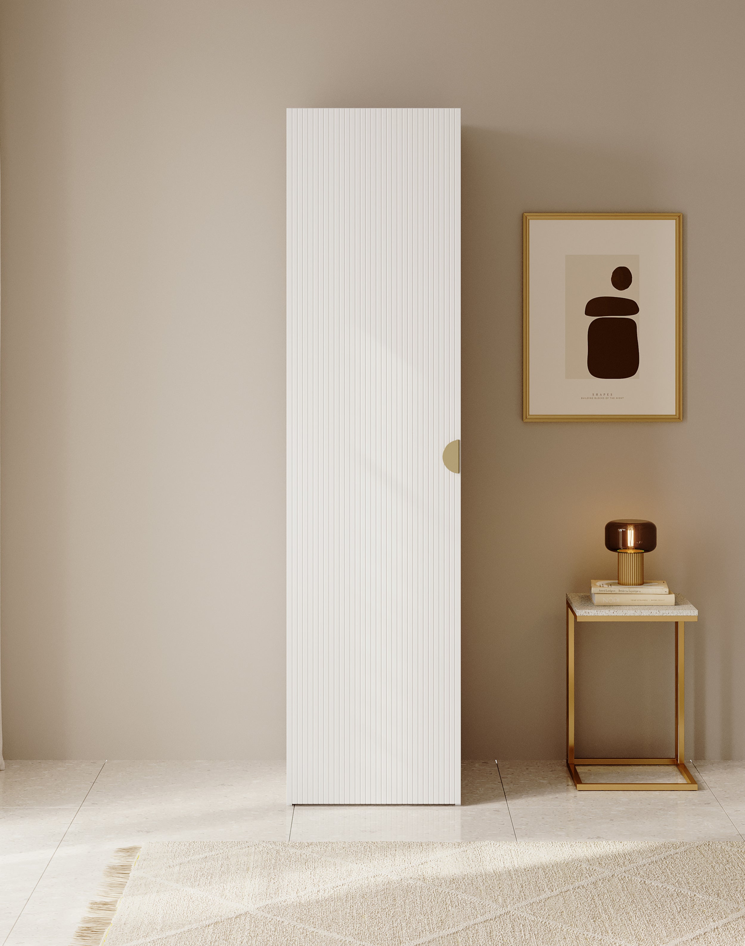 Einzeltüriger Schrank Moonir mit Regalen 50 cm Weiß