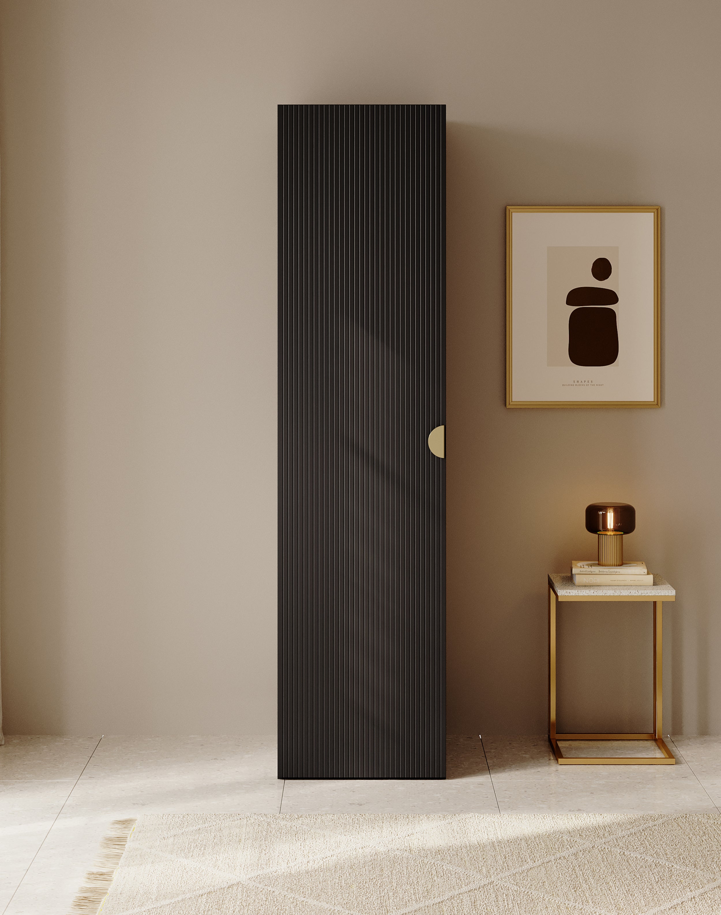 Einzeltüriger Moonir-Schrank mit Kleiderstange, Regalen und 50 cm Container Schwarz