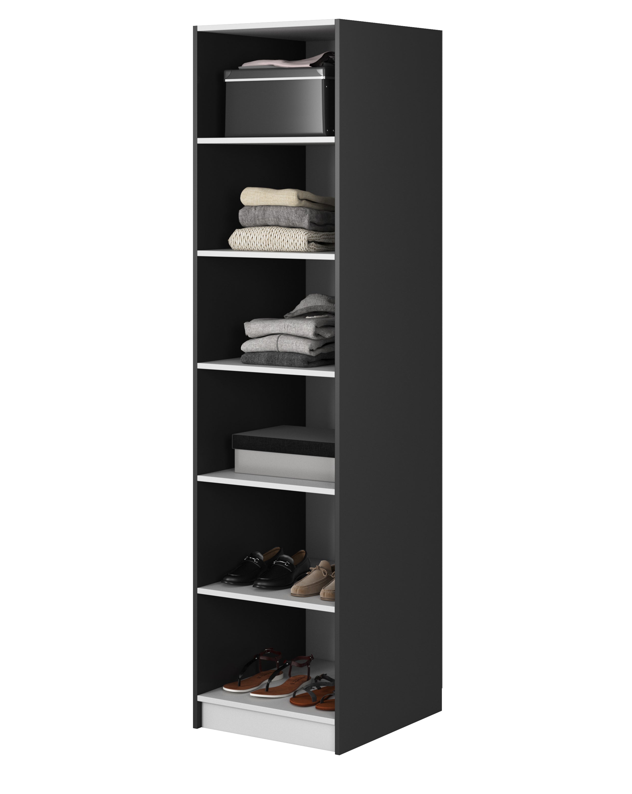 Einzeltüriger Schrank Moonir mit 50 cm Regalen, schwarz